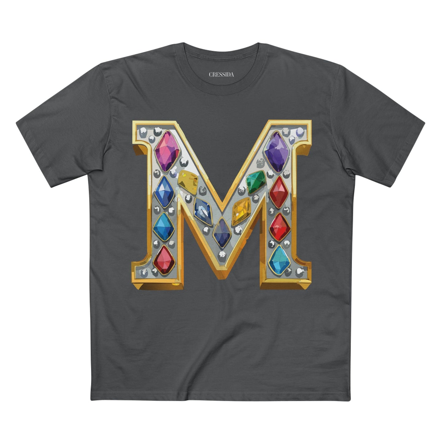 Letter M Graphic Design Tee Unisex 100 Cotton With Antique Gold Letters Artwork T-Shirt