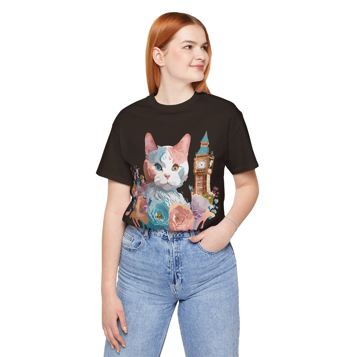 Cat Graphic Unisex Cotton Bella+Canvas Tee with Art Animal Design e100