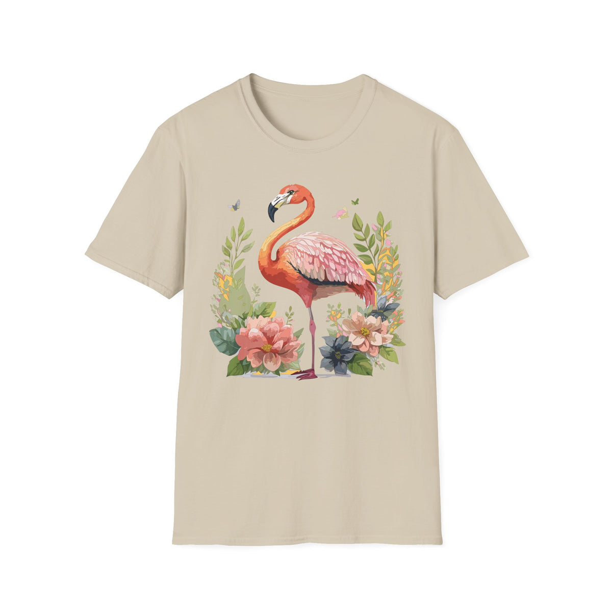 Pink Flamingo Floral Tee | Flamingo Shirt, Tropical Bird Illustration
