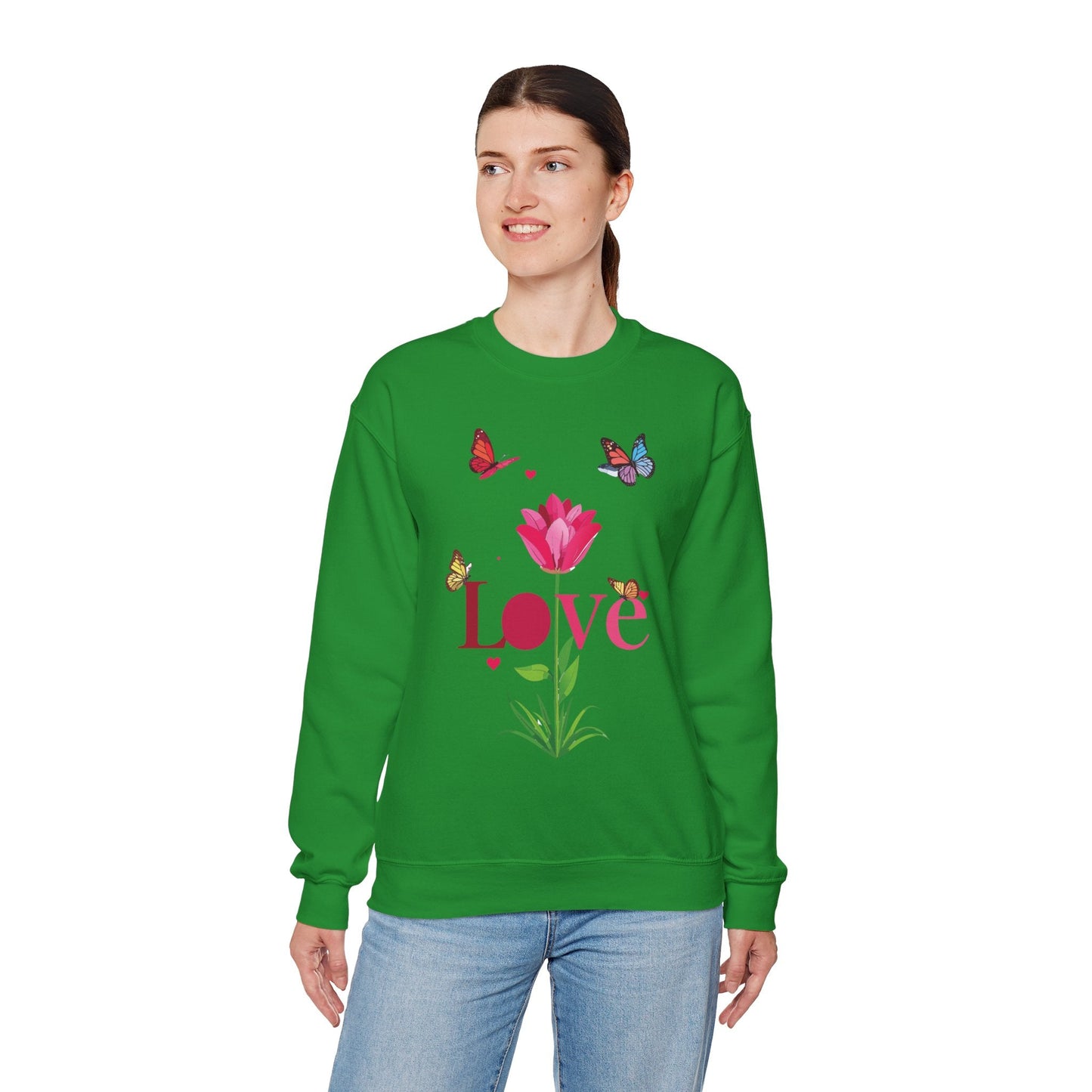Unisex Floral Love Sweatshirt Floral Butterfly Design Cotton Poly Valentines Day