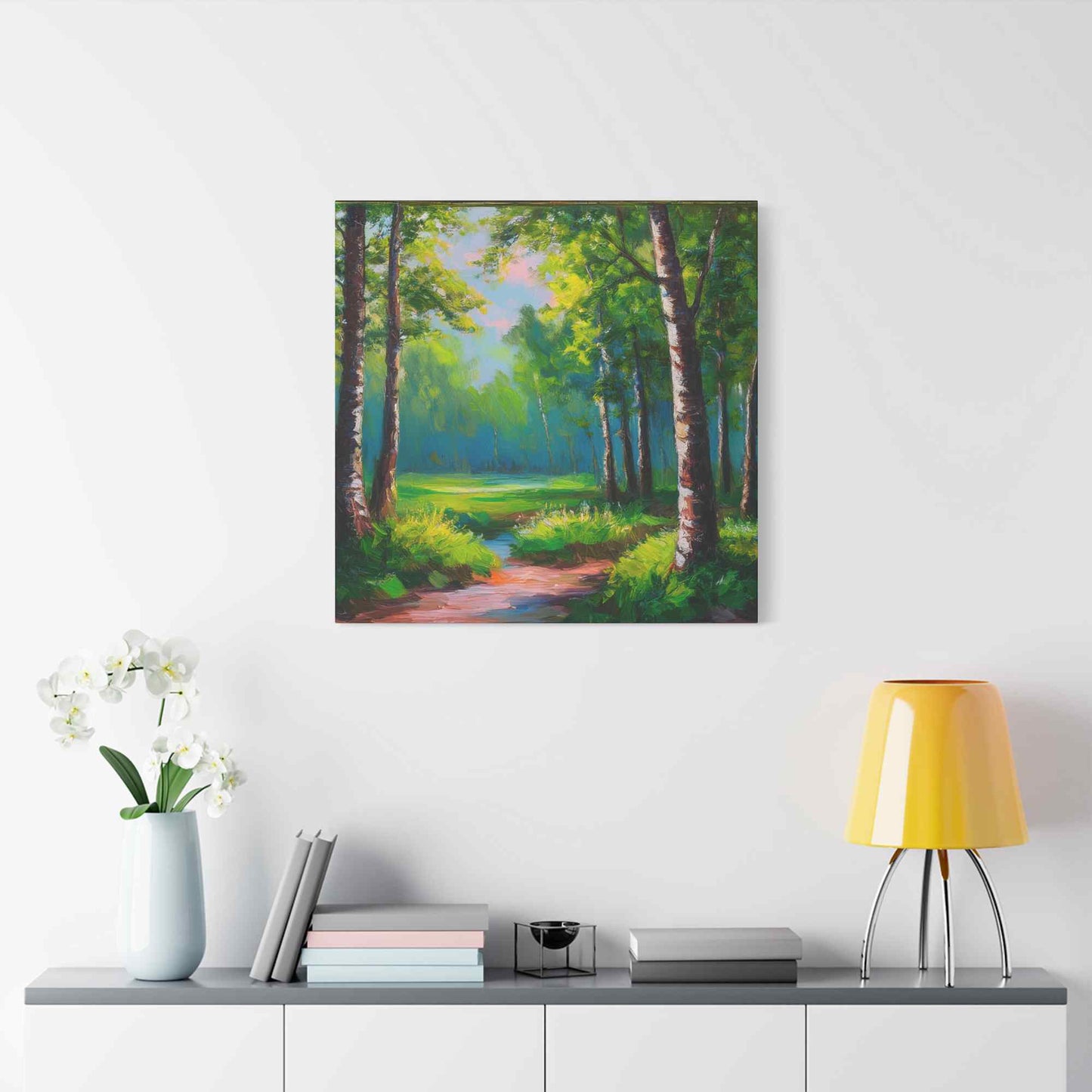 Summer Forest Print Canvas, Oil Paint Print 20x20, 24x24, 30x30, 32x32, 36x36 Art Design Print Pine-Wood Inner Frame MC-84