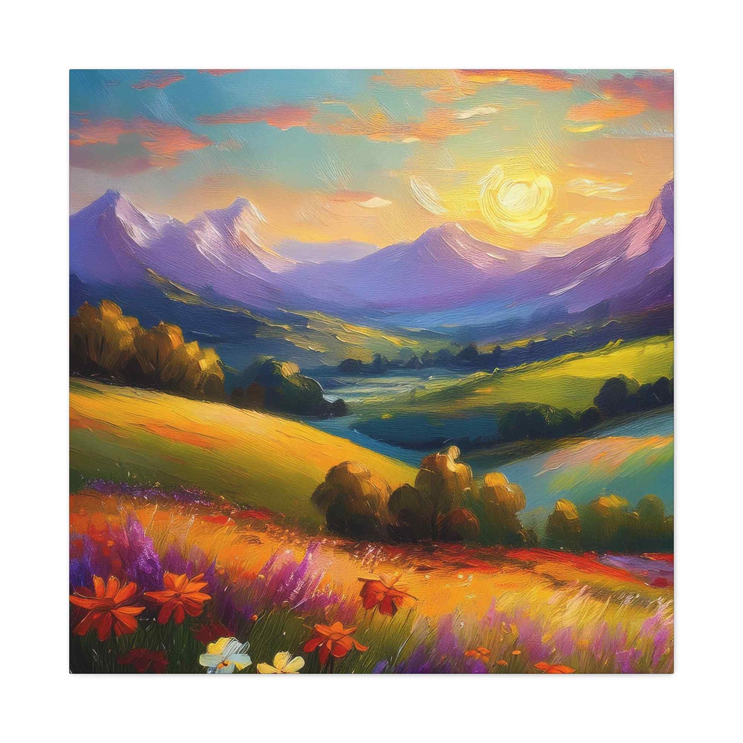 Landscape Print Canvas, Oil Paint Print 20x20, 24x24, 30x30, 32x32, 36x36 Art Design Print Pine-Wood Inner Frame MC-38