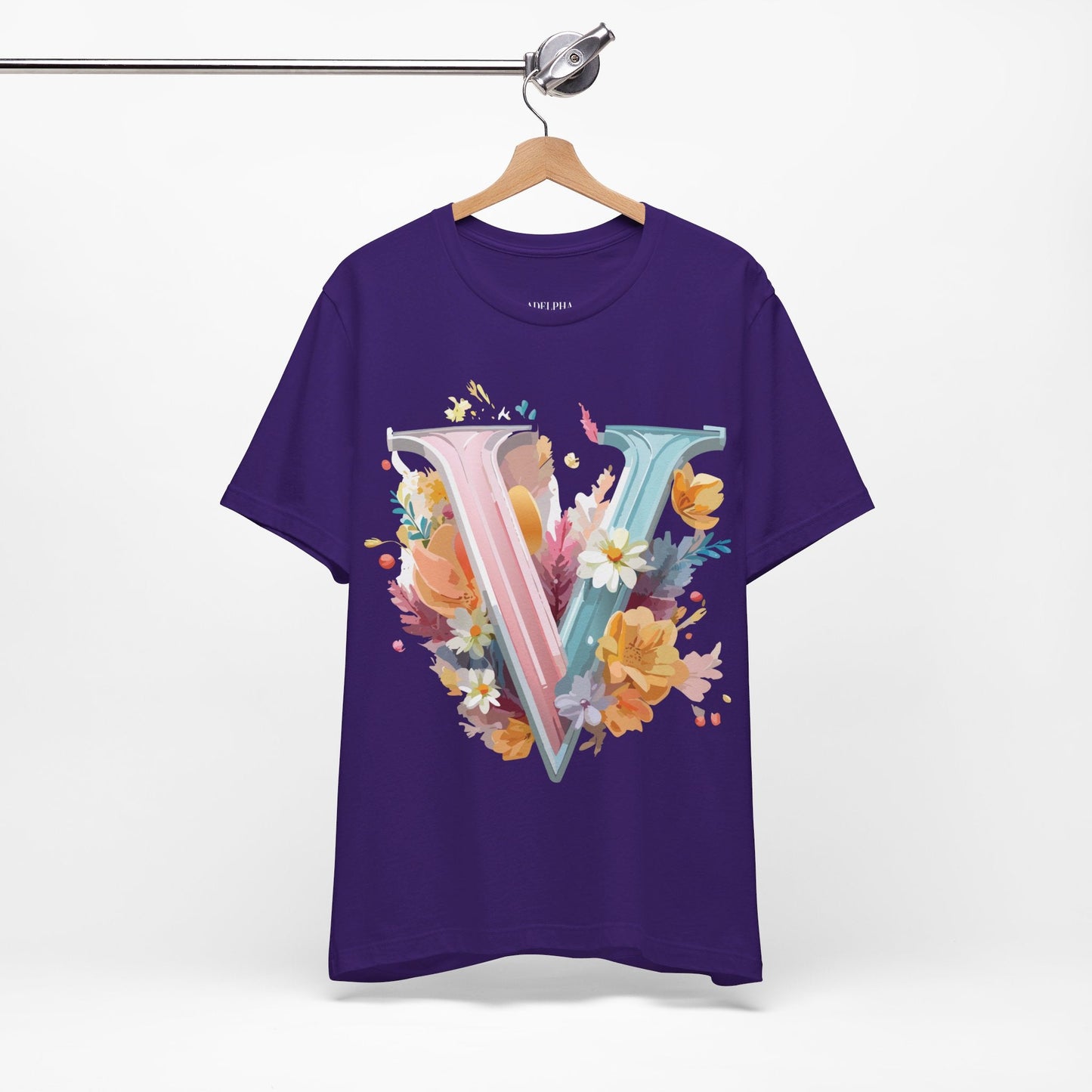 Letter V Shirt Graphic Tee Unisex Jersey Short Sleeve Vintage Inspired Artwork Adelpha