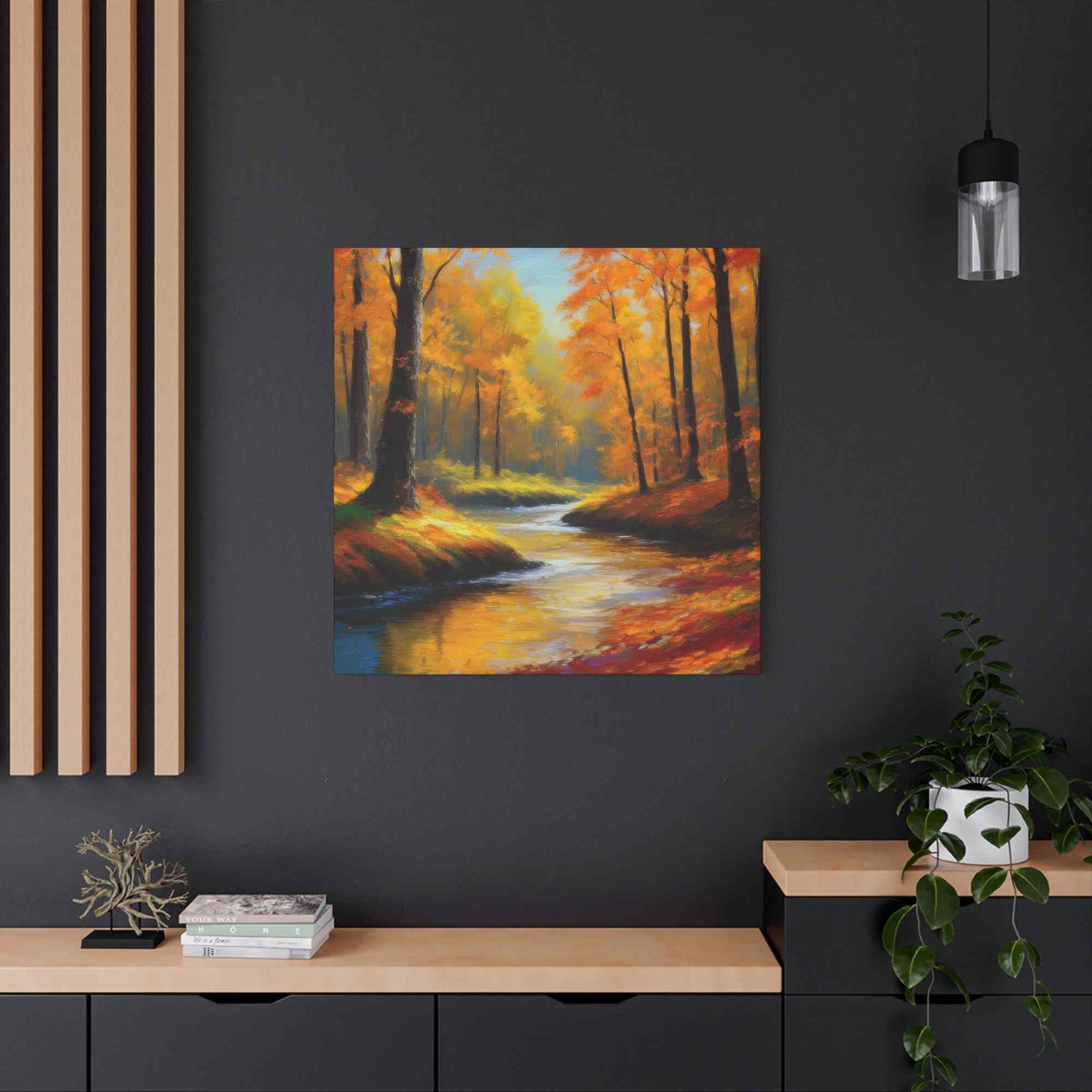 Fall Forest Print Canvas, Oil Paint Print 20x20, 24x24, 30x30, 32x32, 36x36 Art Design Print Pine-Wood Inner Frame MC-99