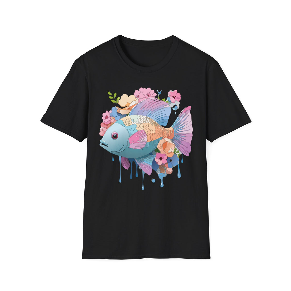 Colorful Koi Fish Floral Illustration T-Shirt | Pastel Watercolor Fish Tee