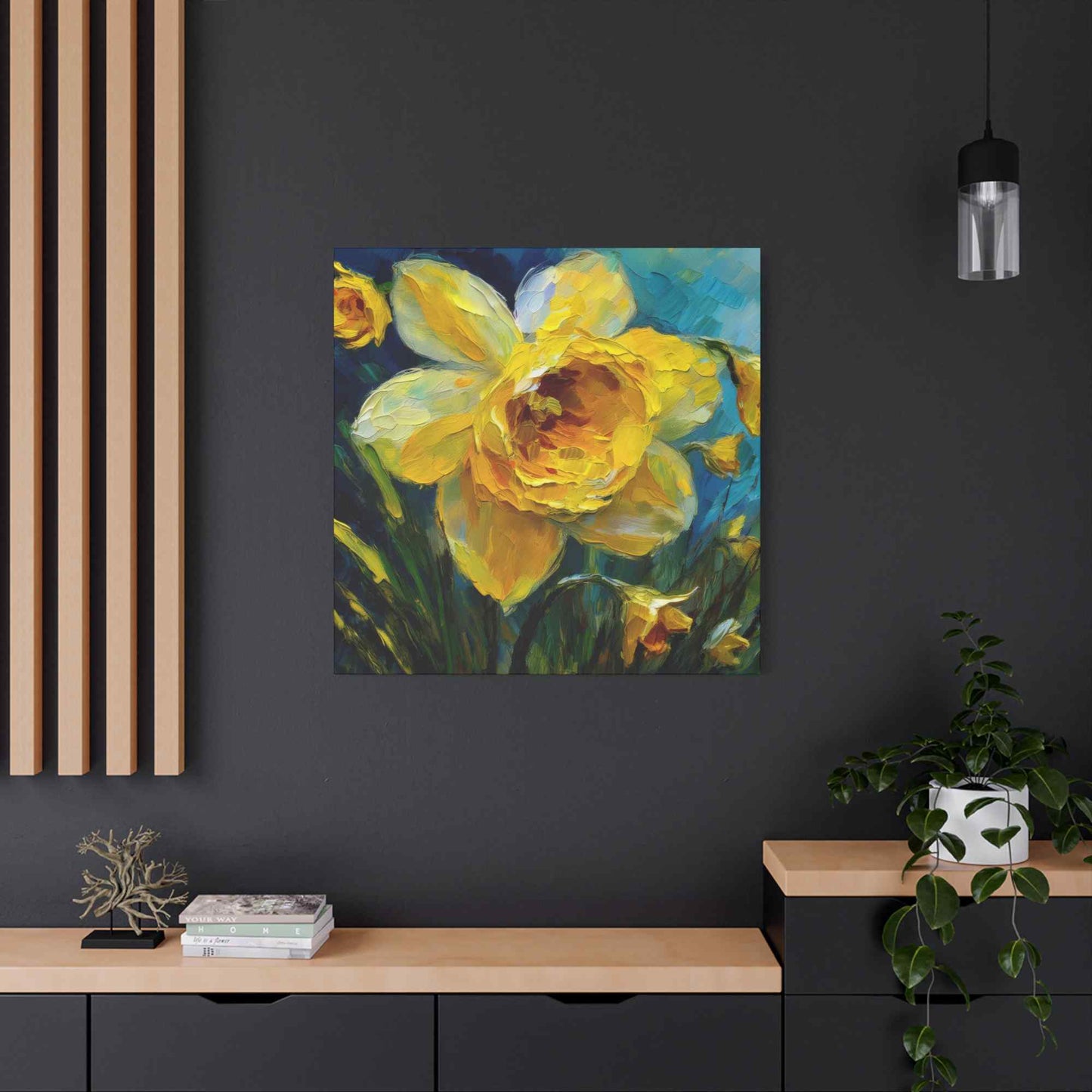 Narcissus Print Canvas, Floral Oil Paint Print 20x20, 24x24, 30x30, 32x32, 36x36 Art Design Pine-Wood Inner Frame MC-179