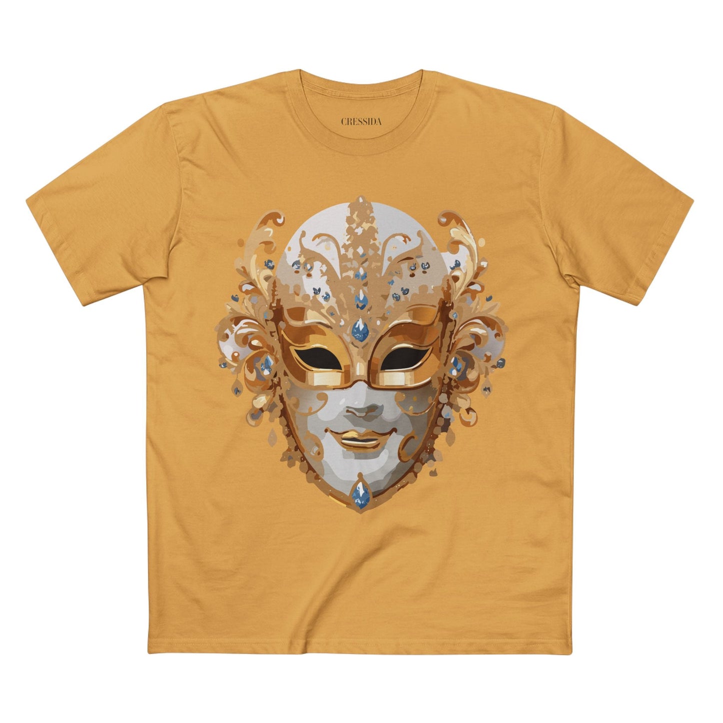 Carnival Mask Graphic T-Shirt Unisex 100 Cotton With Antique Gold Art Design Tee 20