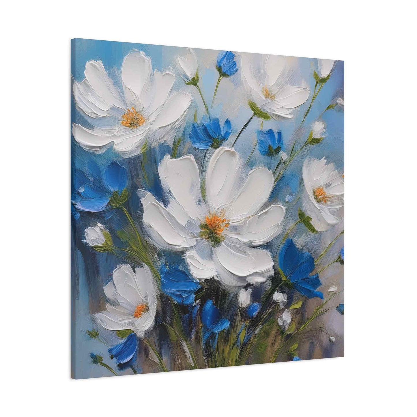 White Flowers Print Canvas, White Flowers Oil Paint Print 20x20, 24x24, 30x30, 32x32, 36x36, Art Design Print Non-Frame MC-9