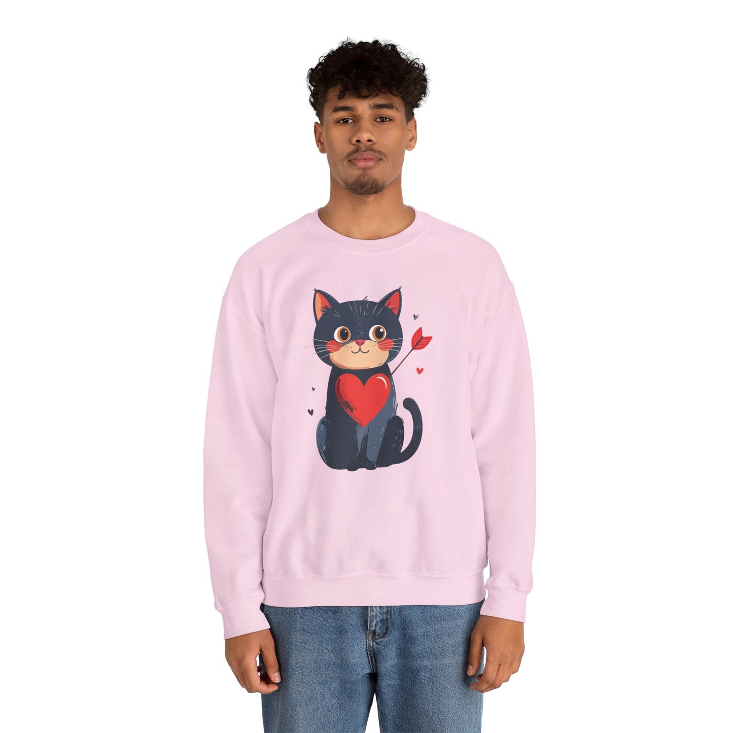 Cat Heart Sweatshirt Unisex Valentines Day Fifty Fifty Cotton Poly 8 Oz Heavy Blend