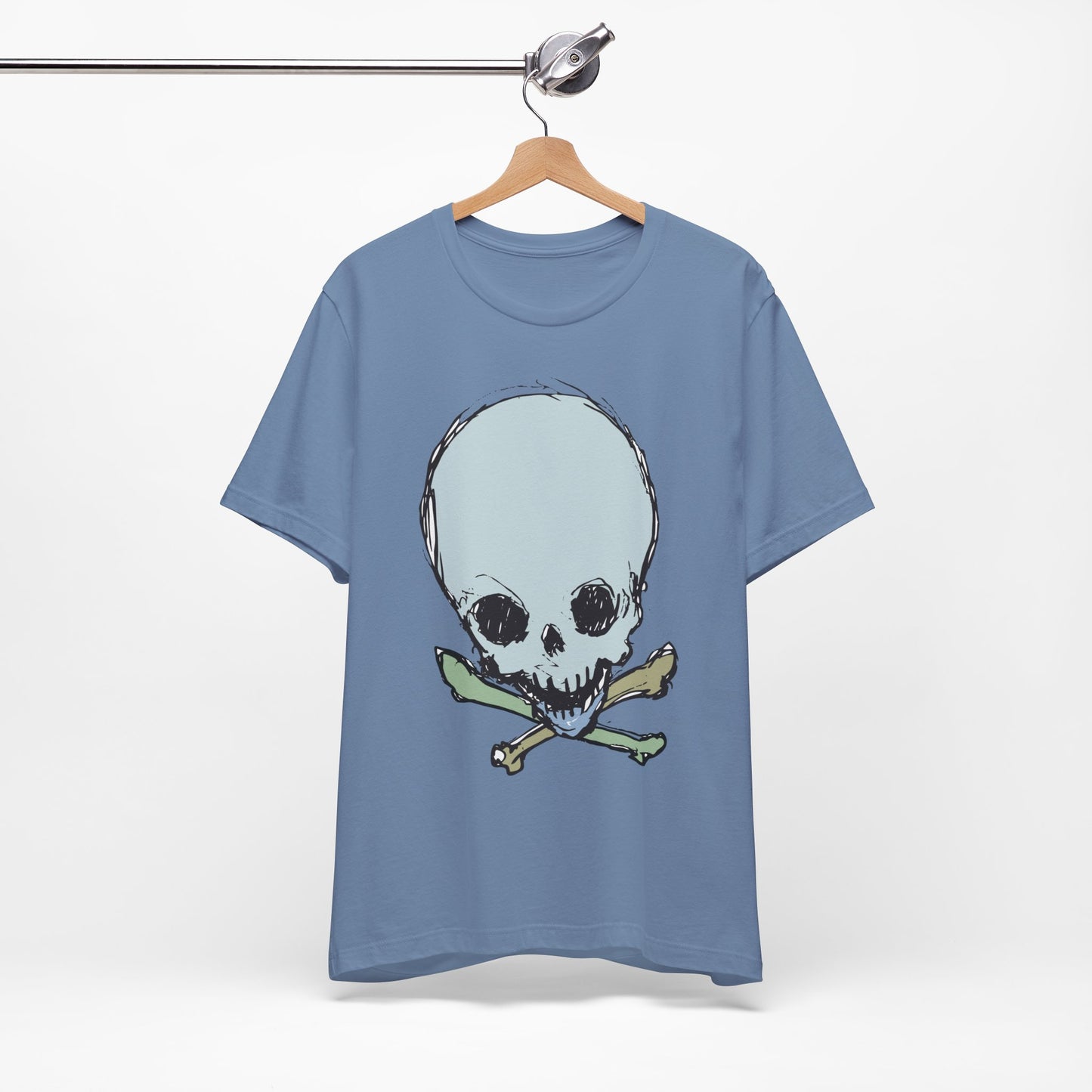 Lt Blue Skull Graphic Design Tee, Skull Shirt, Vintage Tees, Art Design T-Shirt, Vintage Graphic Tee, Art Shirts with Skulls