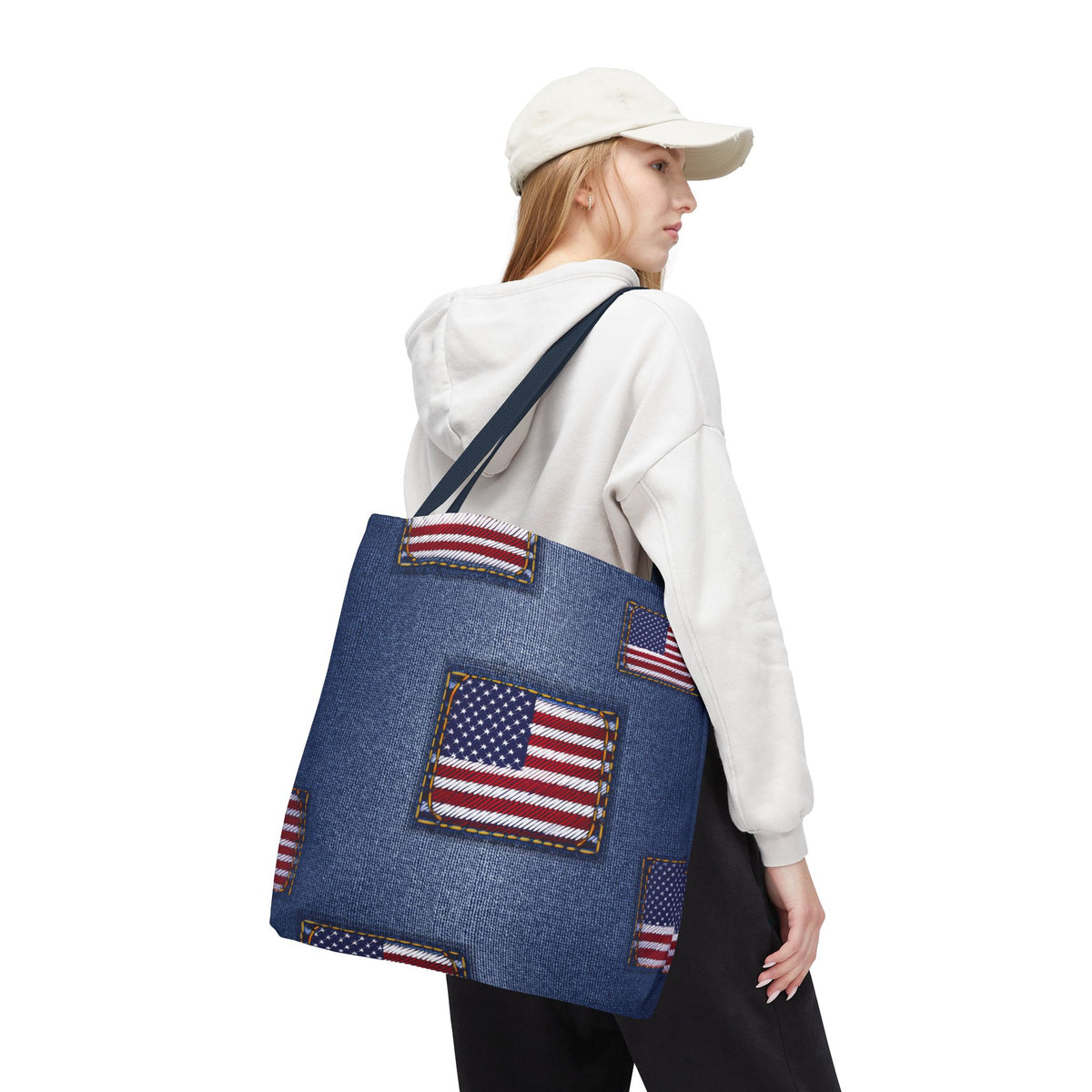 4th of July Graphic Denim Fabric Imitation Print Unisex Canvas Bag Poly Spun 3 Sizes Tote Bag 200-14