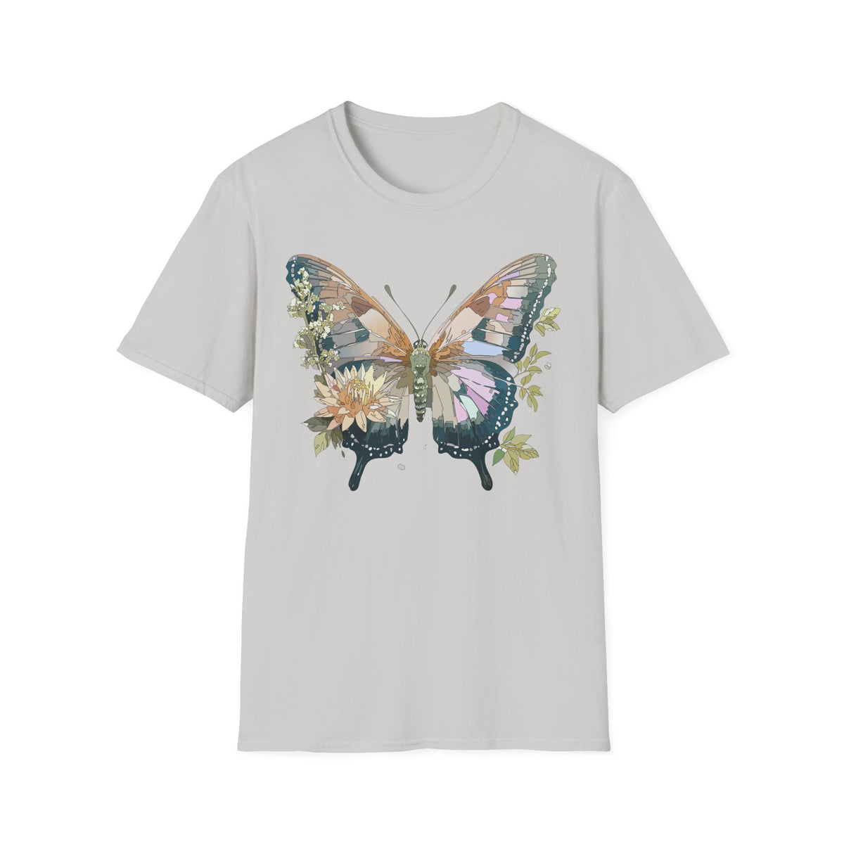 Butterfly Floral T-Shirt — Watercolor Garden Wings Graphic Design Unisex 100 Cotton Gildan T-Shirt