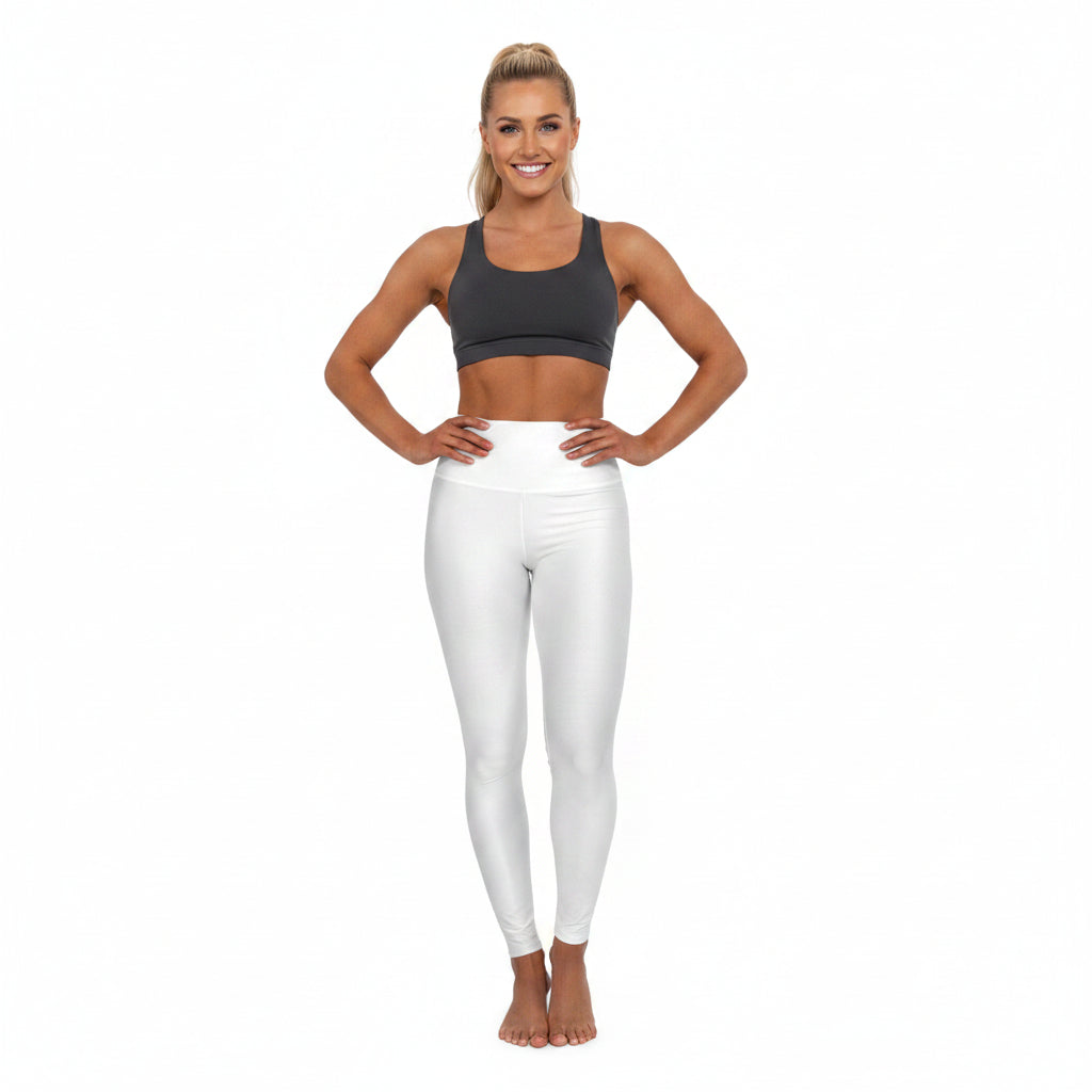 True White Color High-Waist Yoga Leggings Women's Seamless Poly-Span Stretchy Performance Pants