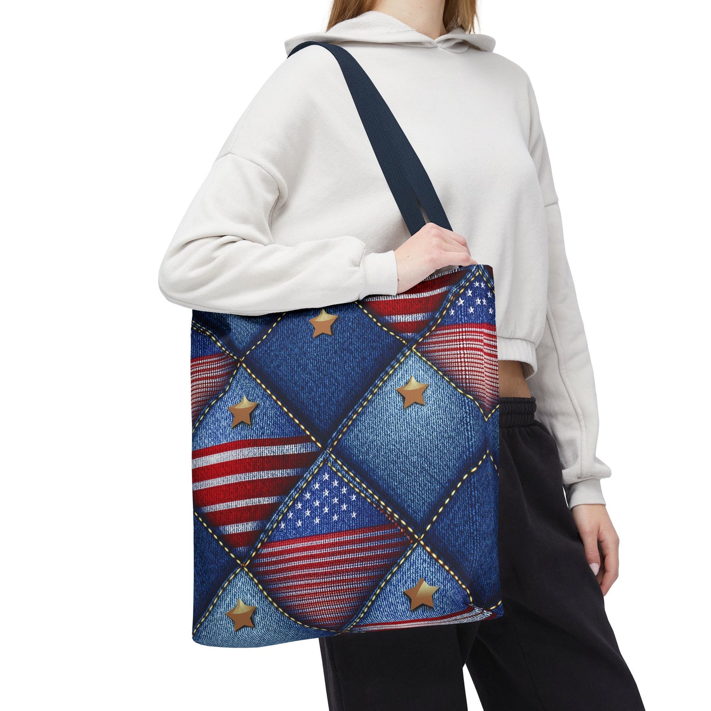 4th of July Graphic Denim Fabric Imitation Print Unisex Canvas Bag Poly Spun 3 Sizes Tote Bag 200-20
