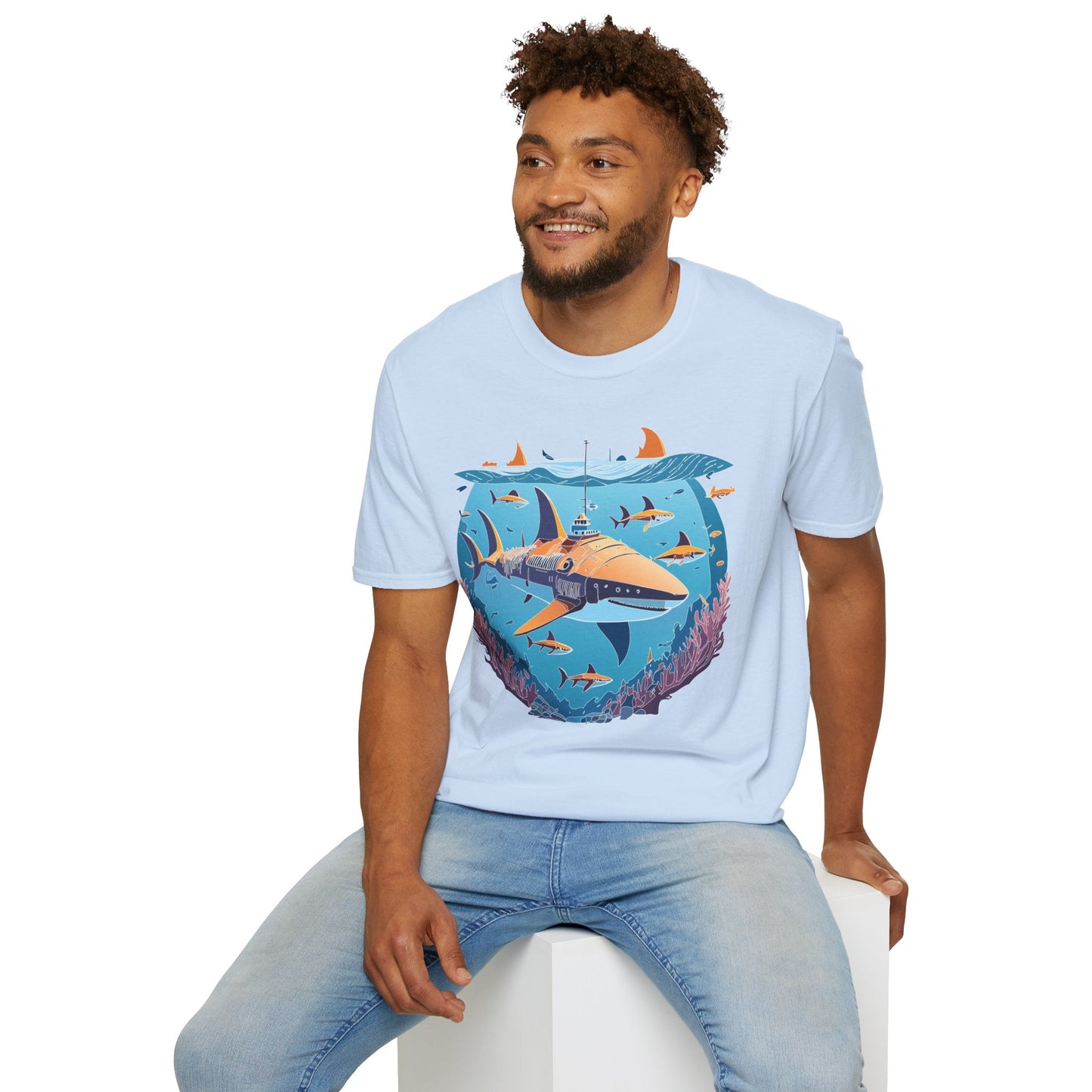 Ocean Tee Shirt Unisex Softstyle Cotton Tee 4.5 Oz Lightweight U Boat Theme Design