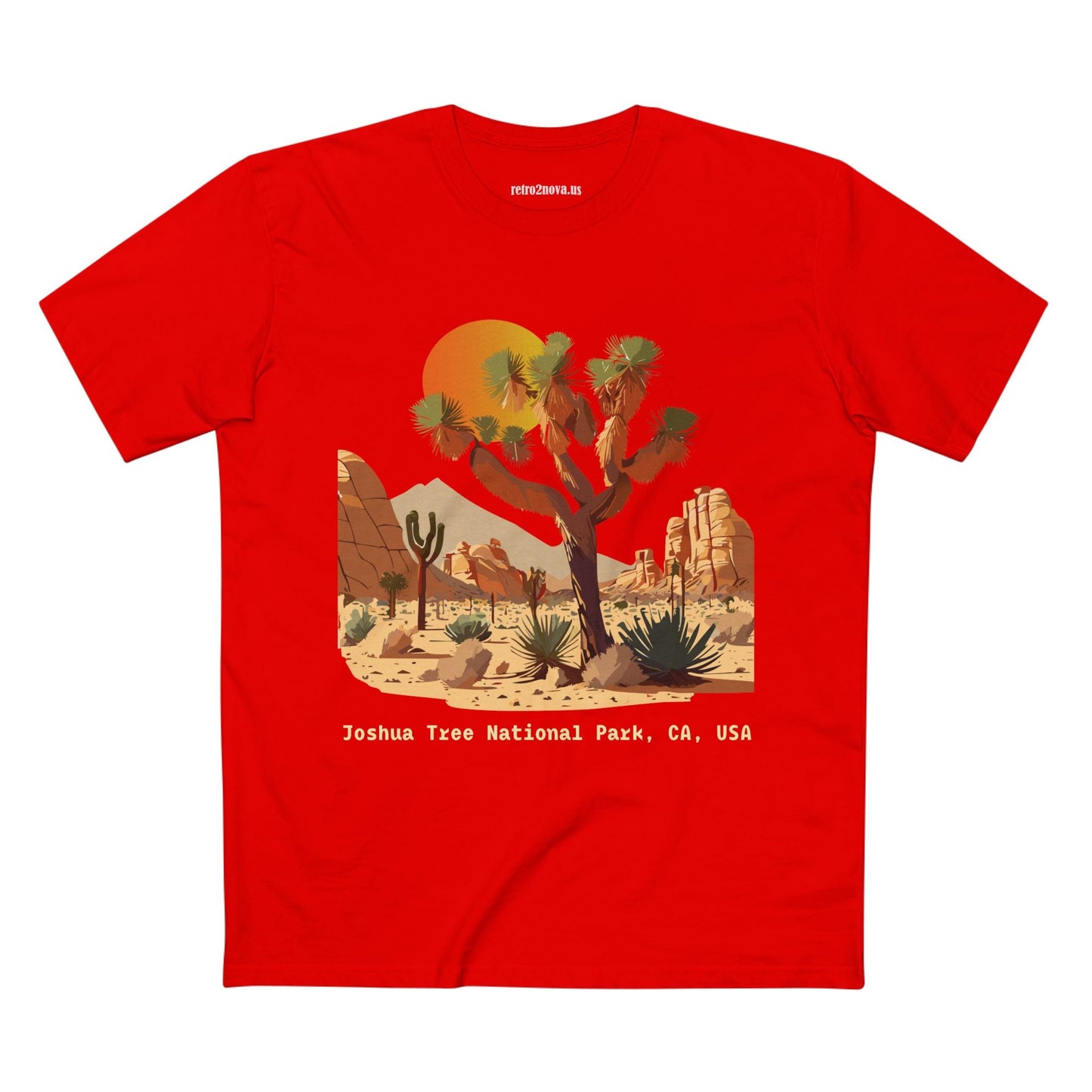 Retro2Nova Unisex Premium Cotton Staple Tee With Original Art Design Joshua Tree Travel Shirt