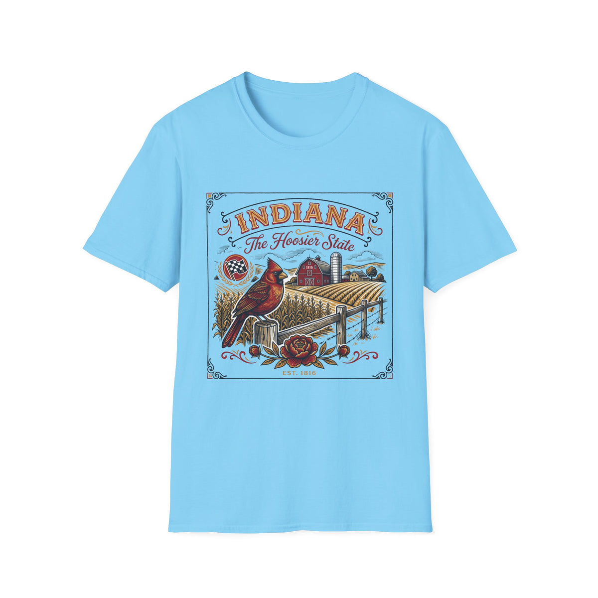 Indiana The Hoosier State T-Shirt — Cardinal Bird Farm Vintage Travel Tourist Graphic Design Unisex 100 Cotton Gildan T-Shirt