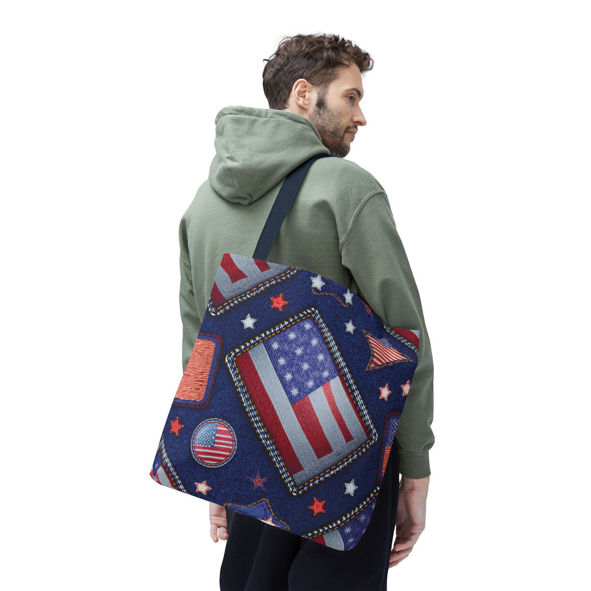 4th of July Graphic Denim Fabric Imitation Print Unisex Canvas Bag Poly Spun 3 Sizes Tote Bag 200-6
