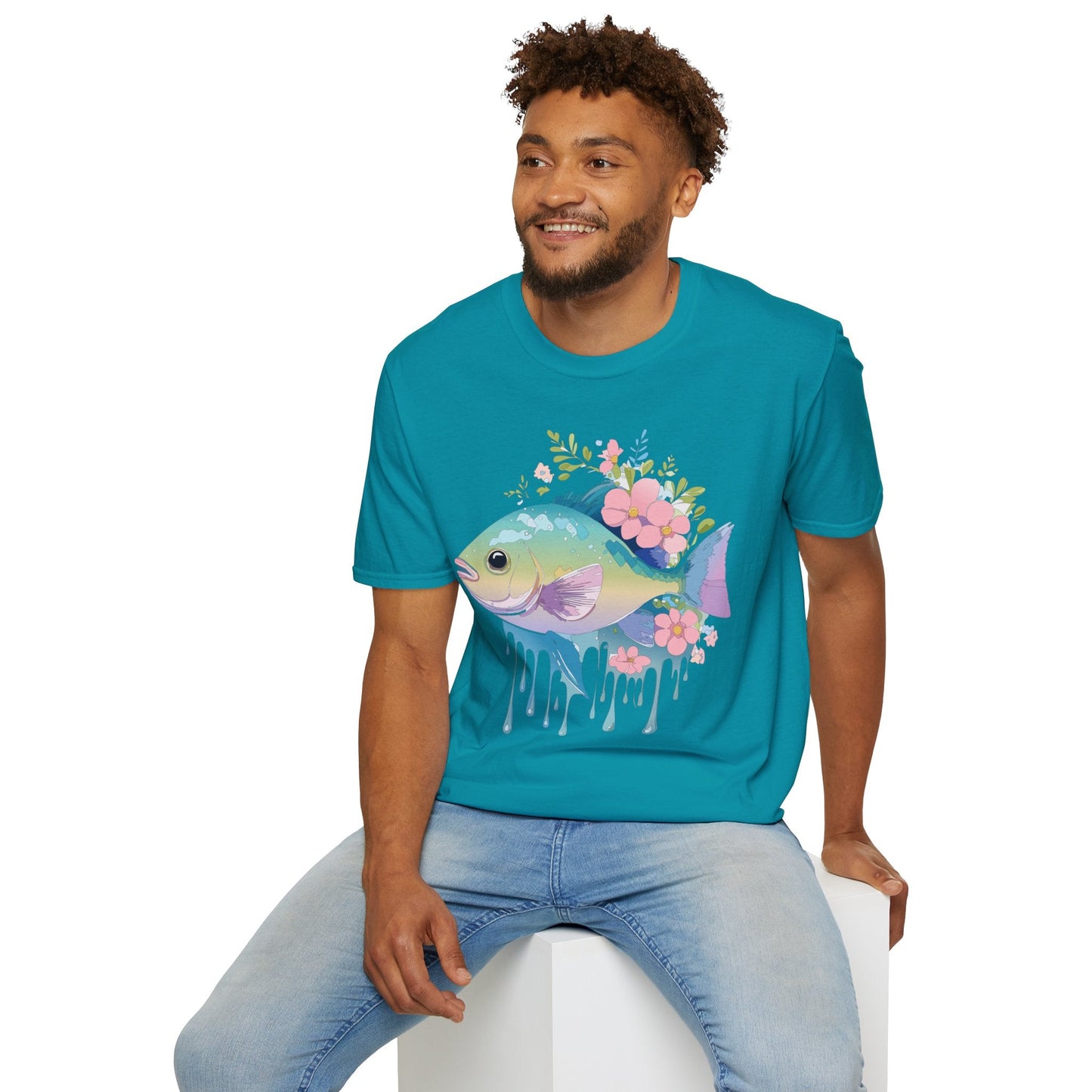 Fish Art Graphic Tee Unisex Gildan Softstyle 64000 100 Percent Ring Spun Cotton Comfortable Tee
