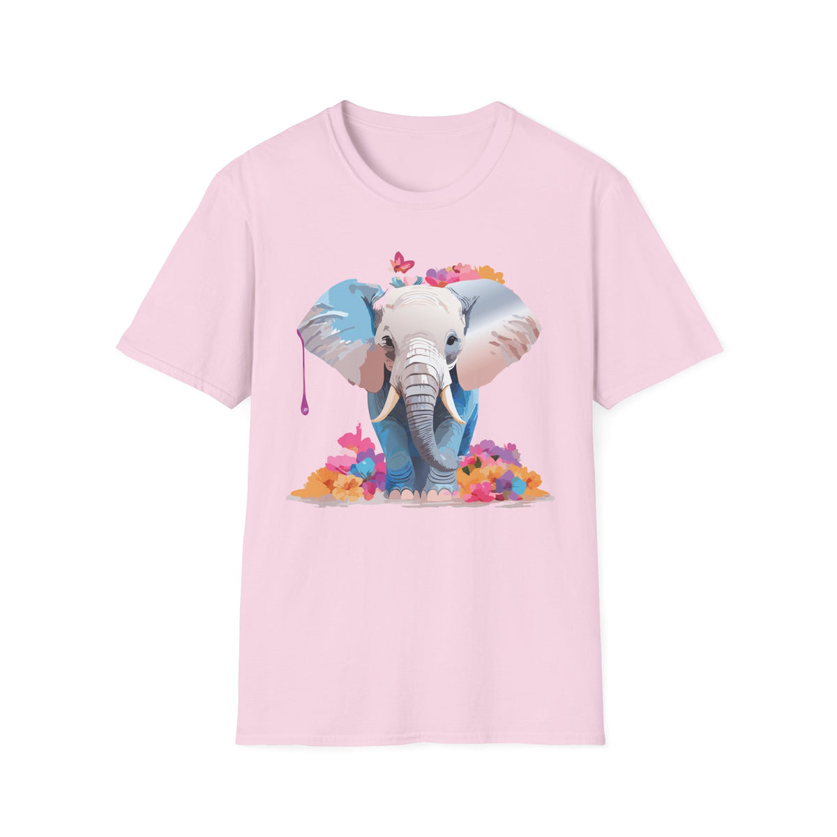 Floral Baby Elephant Tee | Elephant Face Graphic T-Shirt, Watercolor Flowers