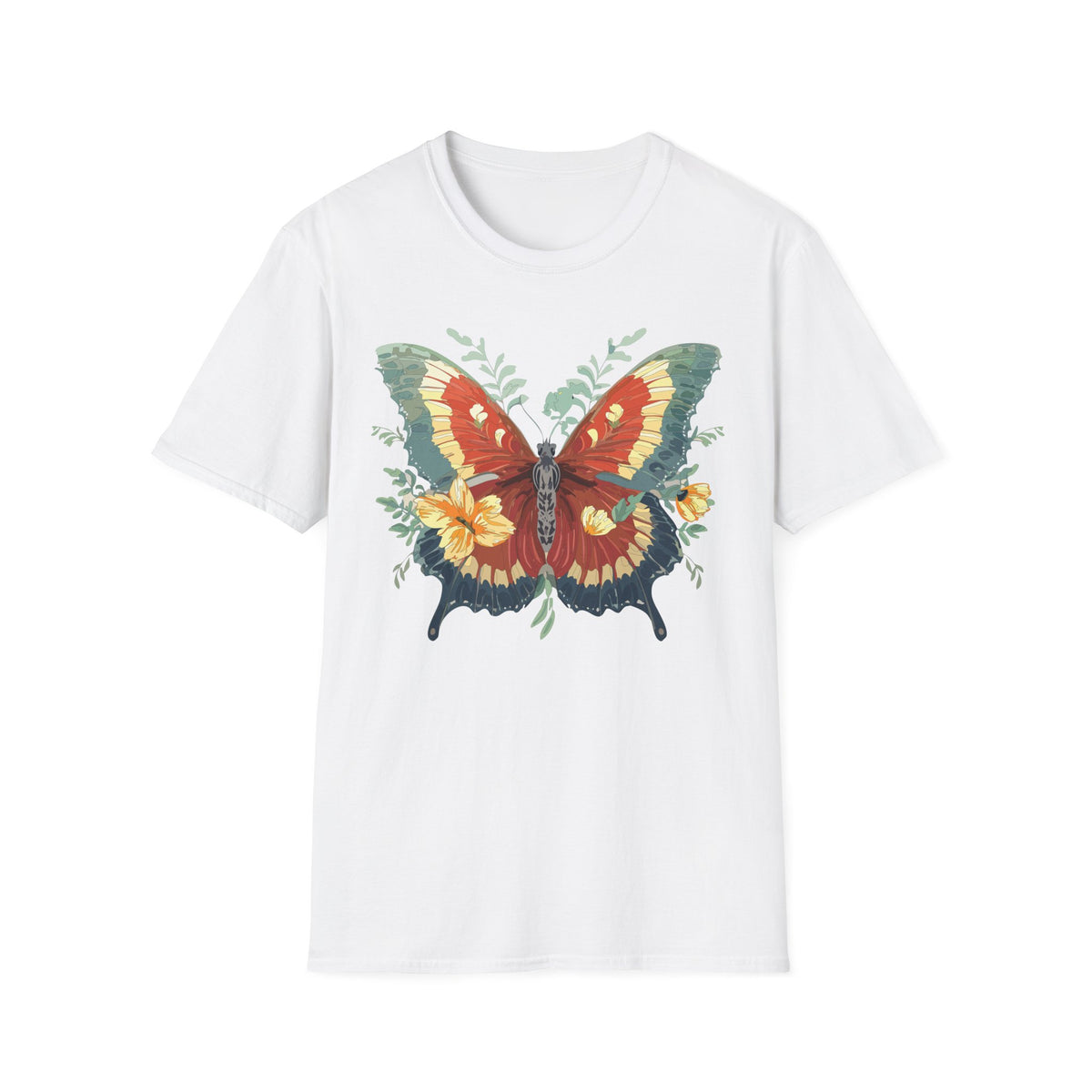 Red and Green Butterfly T-Shirt | Floral Wings Graphic Tee Unisex 100 Cotton Gildan T-Shirt