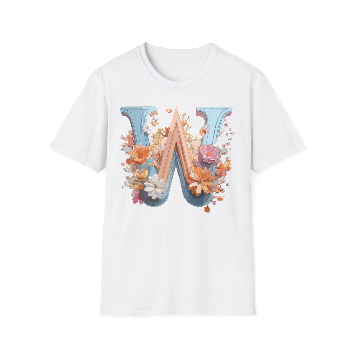 Floral Monogram W T-Shirt | Letter W Initial Tee, Vintage Botanical Alphabet