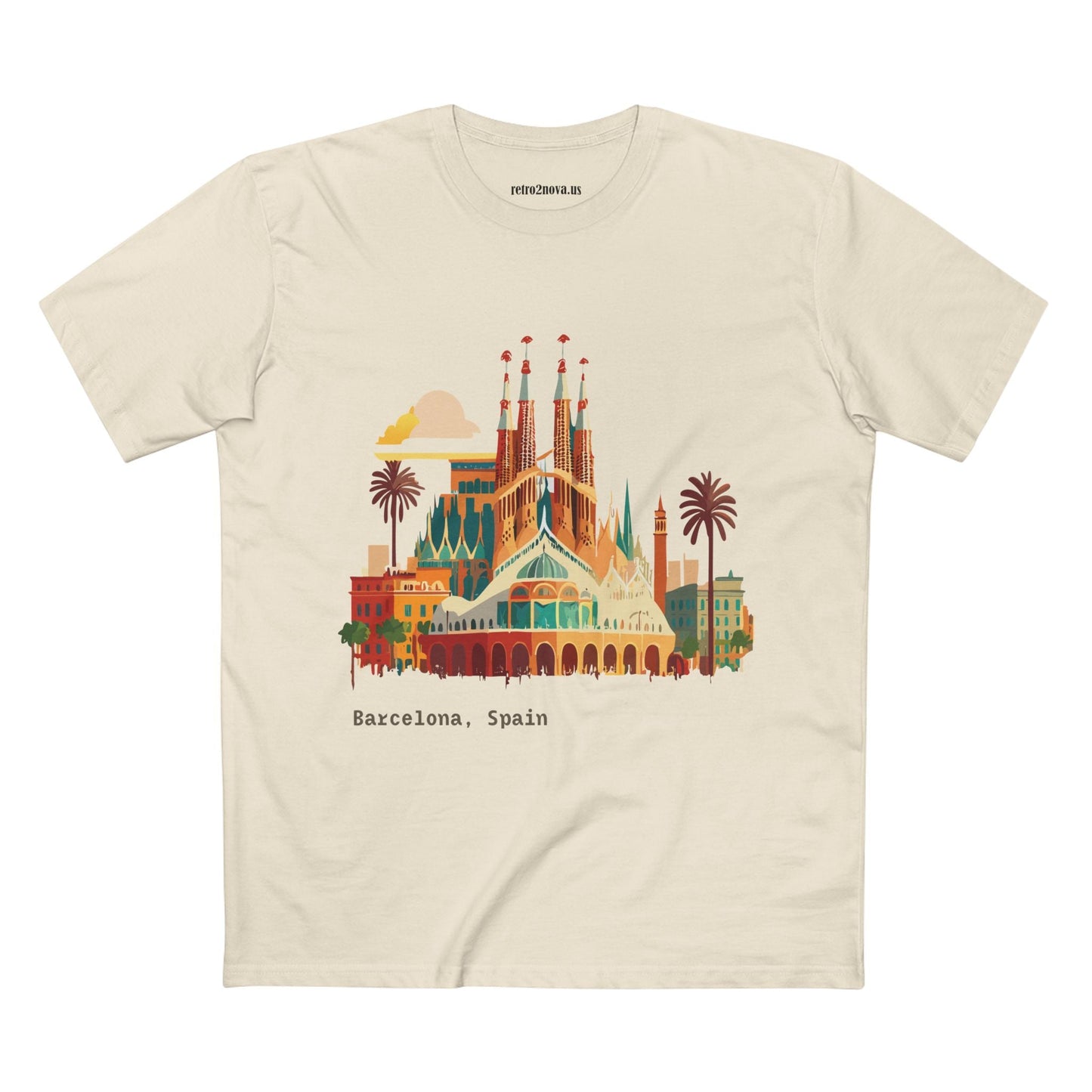 Barcelona Travel Shirt Unisex Premium Cotton Tee With Retro Artwork From Retro2Nova Collection TT7