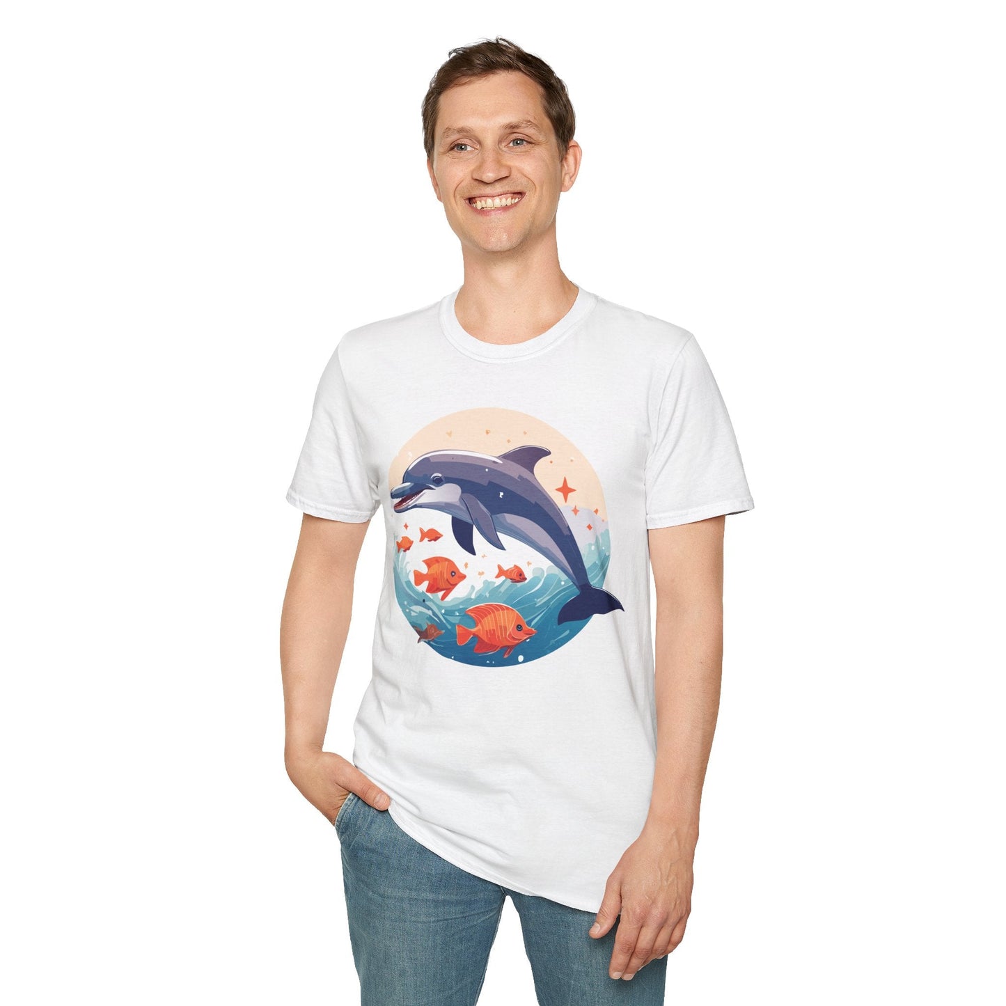 Unisex Dolphin Shirt Gildan Softstyle 64000 Short Sleeve Fish Tee With Dolphin Graphic