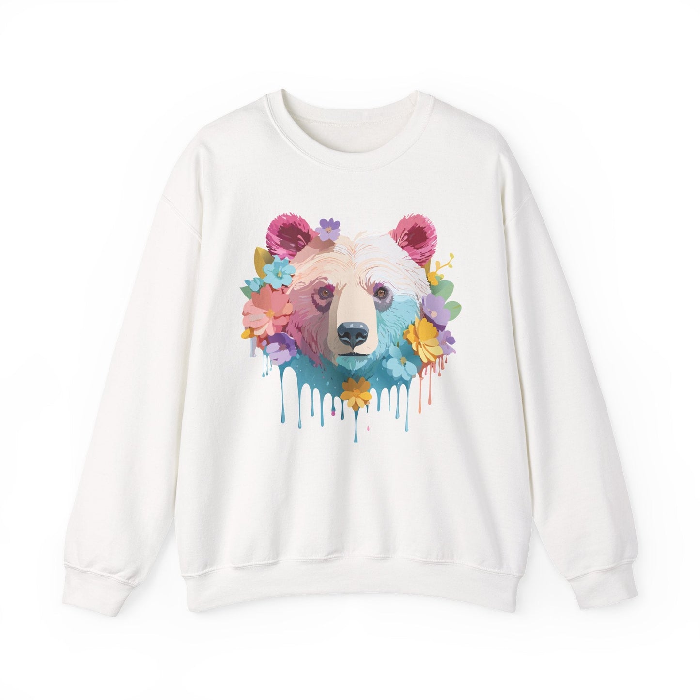 Unisex Floral Bear Sweatshirt Gildan 18000 Art Design Animals