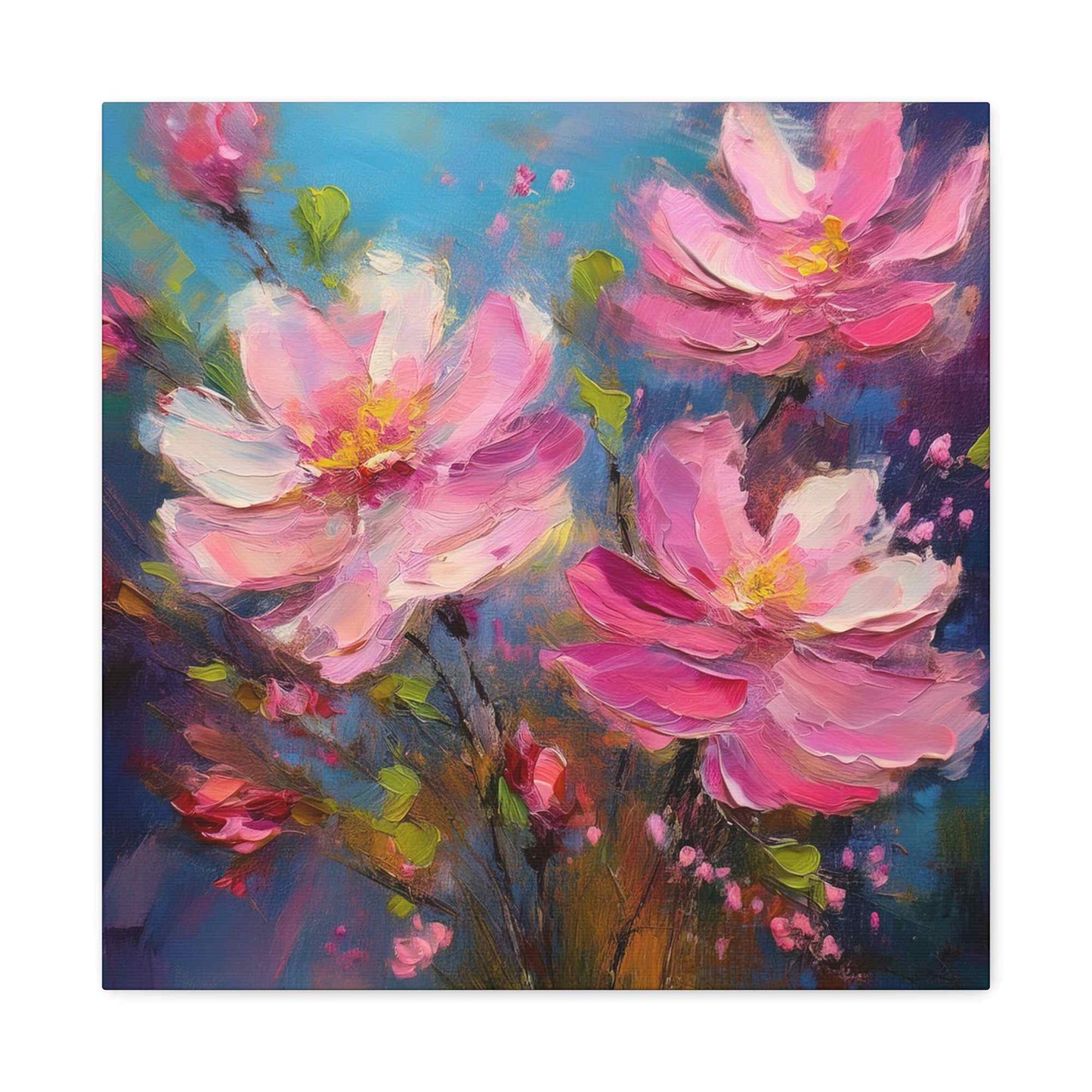 Pink Flowers Print Canvas, Pink Flowers Oil Paint Print 20x20, 24x24, 30x30, 32x32, 36x36, Art Design Print Non-Frame MC-10