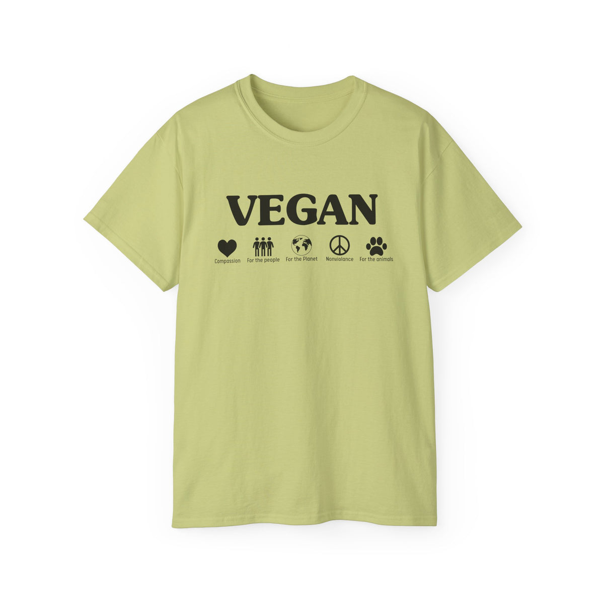 Vegan Icons Tee | Heart, People, Earth, Peace, Paw Symbols
