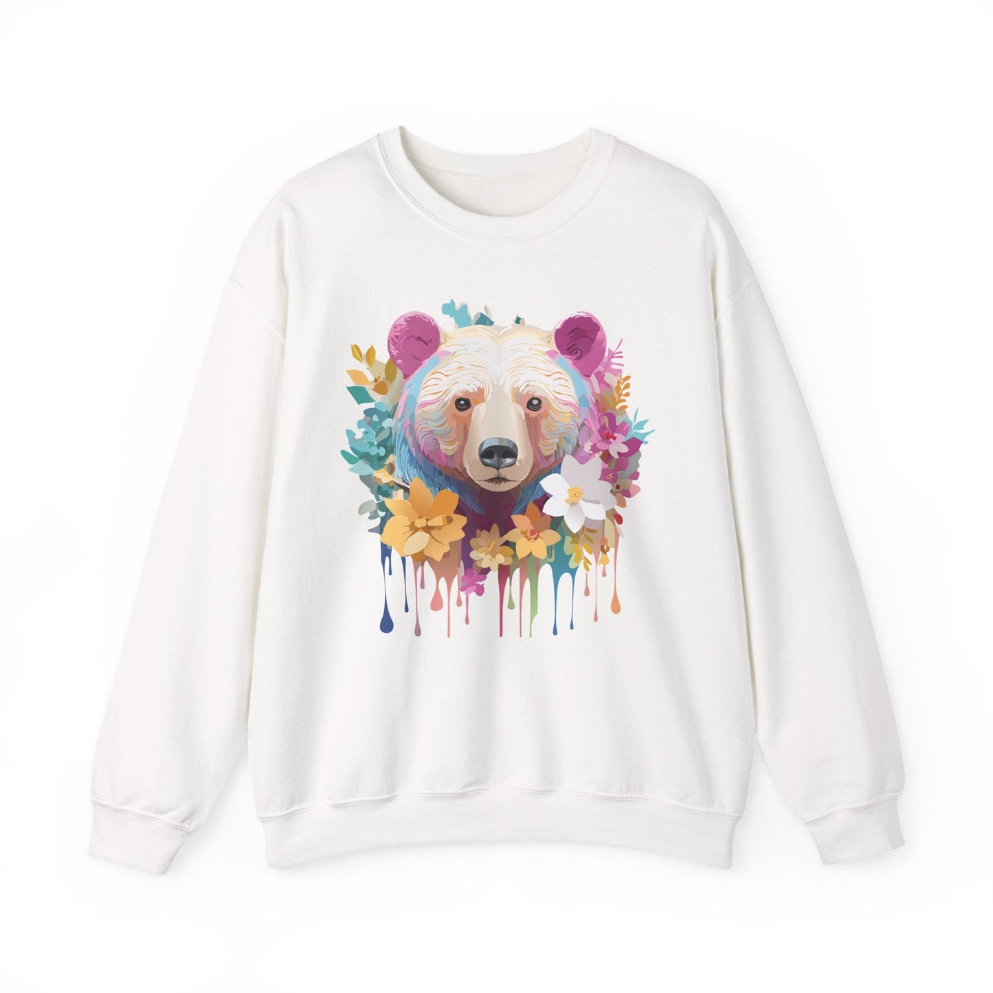 Unisex Floral Bear Sweatshirt With Art Design Gildan 18000 Crewneck