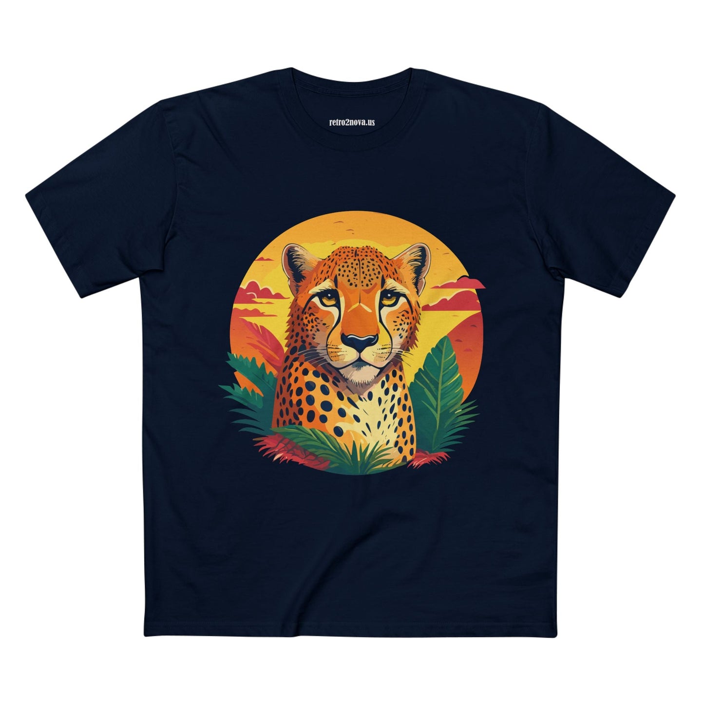 Unisex Cheetah Shirt Premium Cotton Staple Tee With Original Art Design By Retro2Nova Exclusive Art Collection