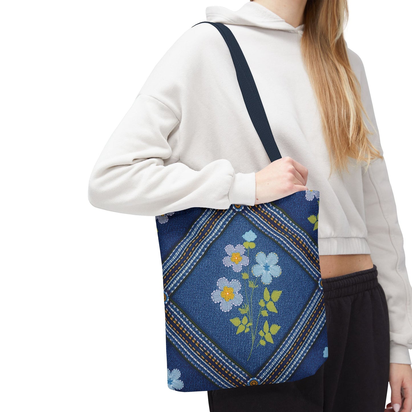 Denim Fabric Imitation Print Unisex Canvas Bag Poly Spun 3 Sizes Tote Bag 126