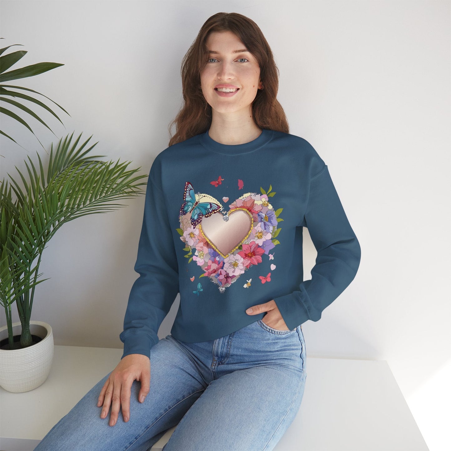 Unisex Floral Heart Sweatshirt Floral Love Sweatshirt Valentines Day Sweatshirt Heart Floral Design