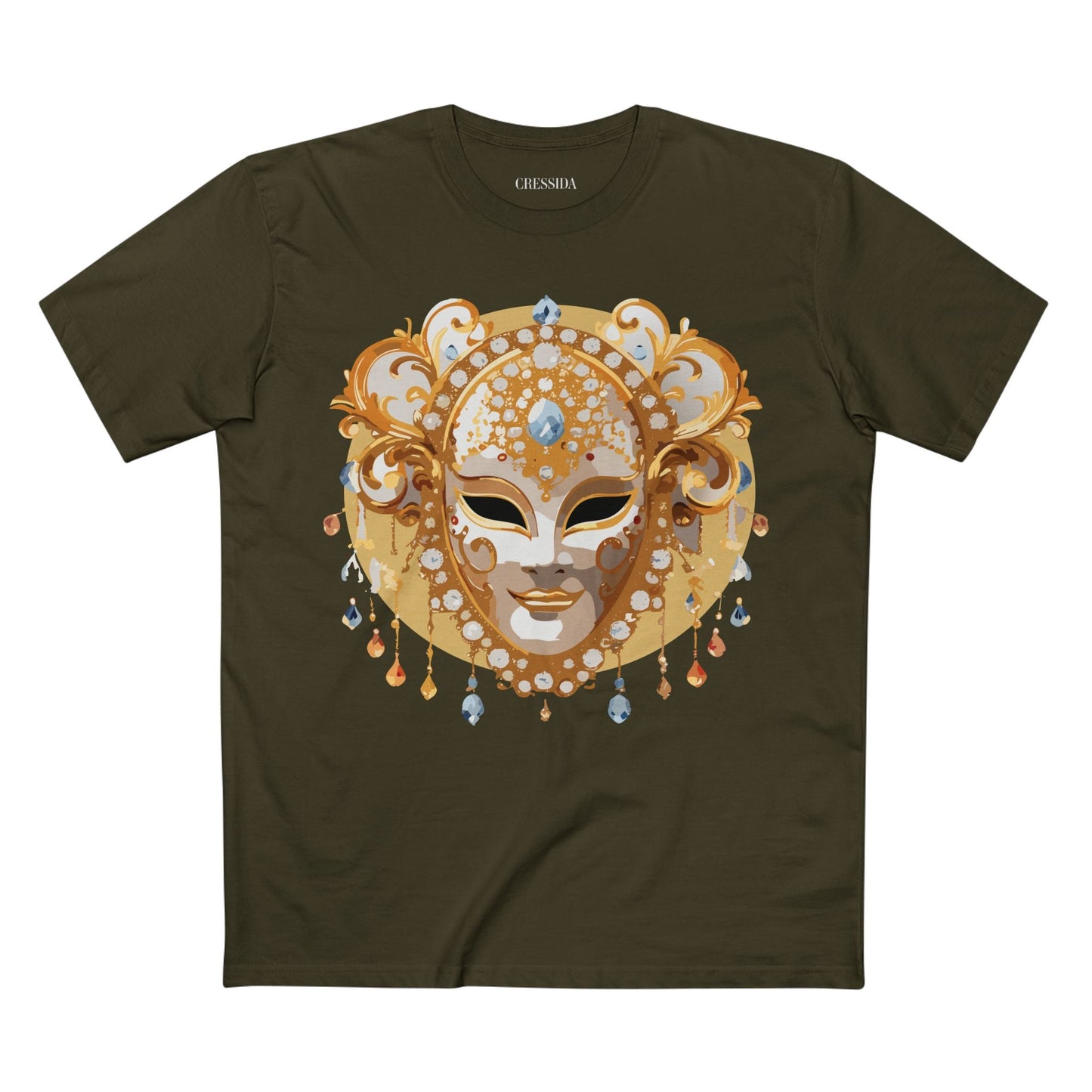 Carnival Mask Graphic T-Shirt Unisex 100 Cotton With Antique Gold Art Design Tee 14