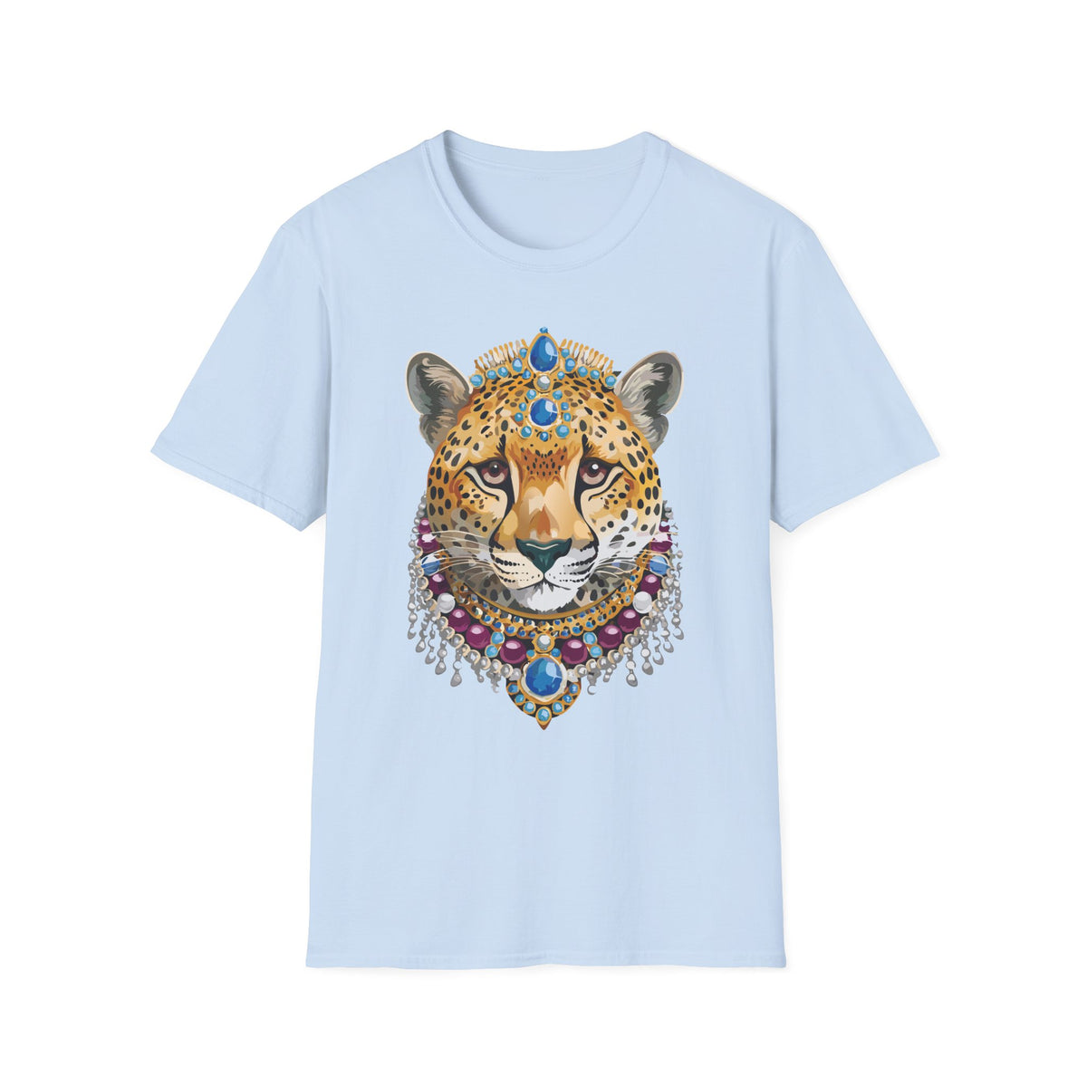 Jeweled Cheetah Face T-Shirt | Ornate Gemstone Leopard Illustration