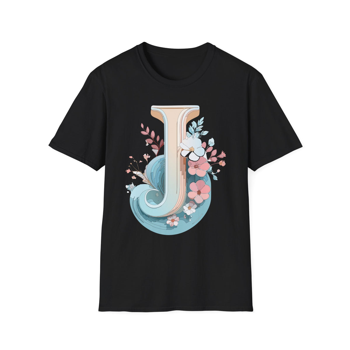 Floral Monogram J Letter T-Shirt | Vintage Botanical Initial