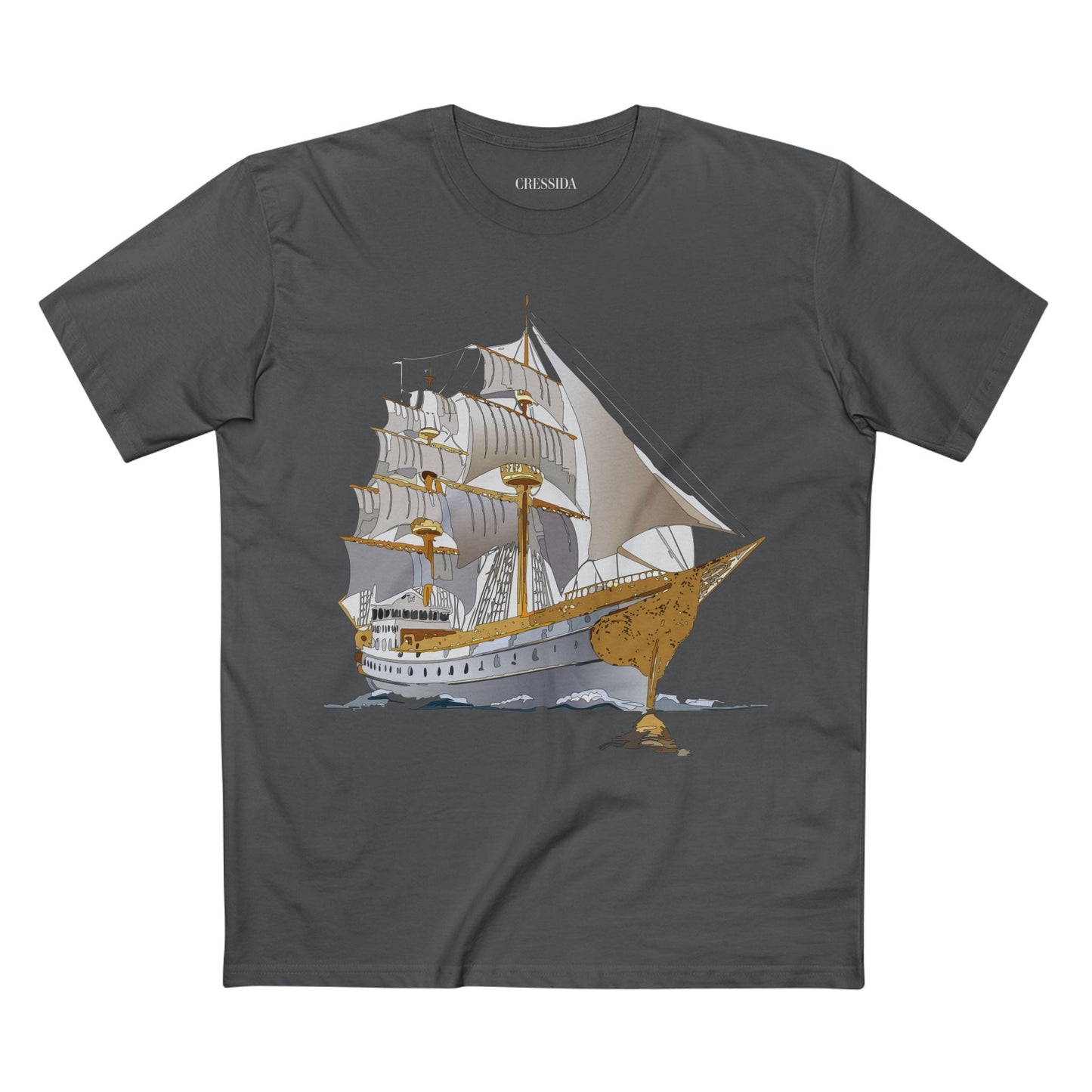 Ship Graphic Unisex 100 Cotton T-Shirt with Gold Frigate Art Design 6