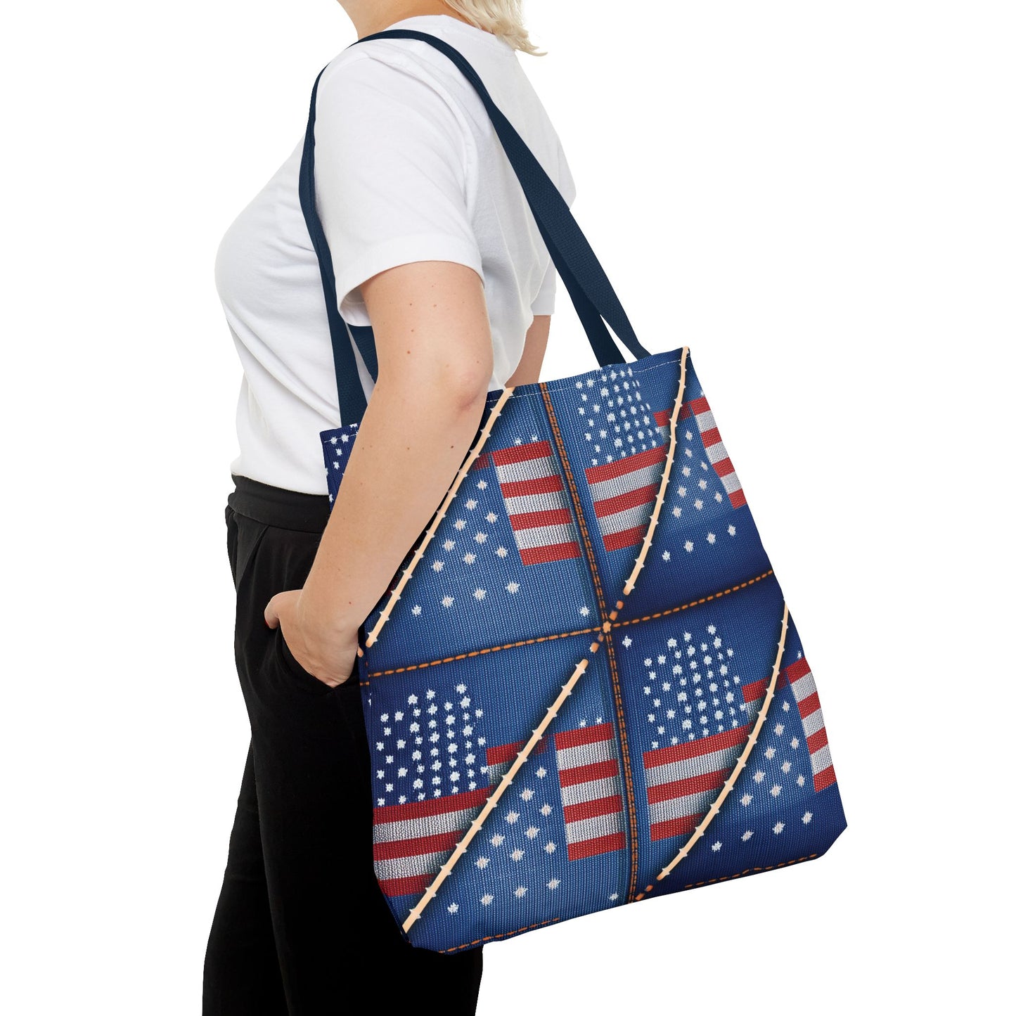 4th of July Graphic Denim Fabric Imitation Print Unisex Canvas Bag Poly Spun 3 Sizes Tote Bag 200-19