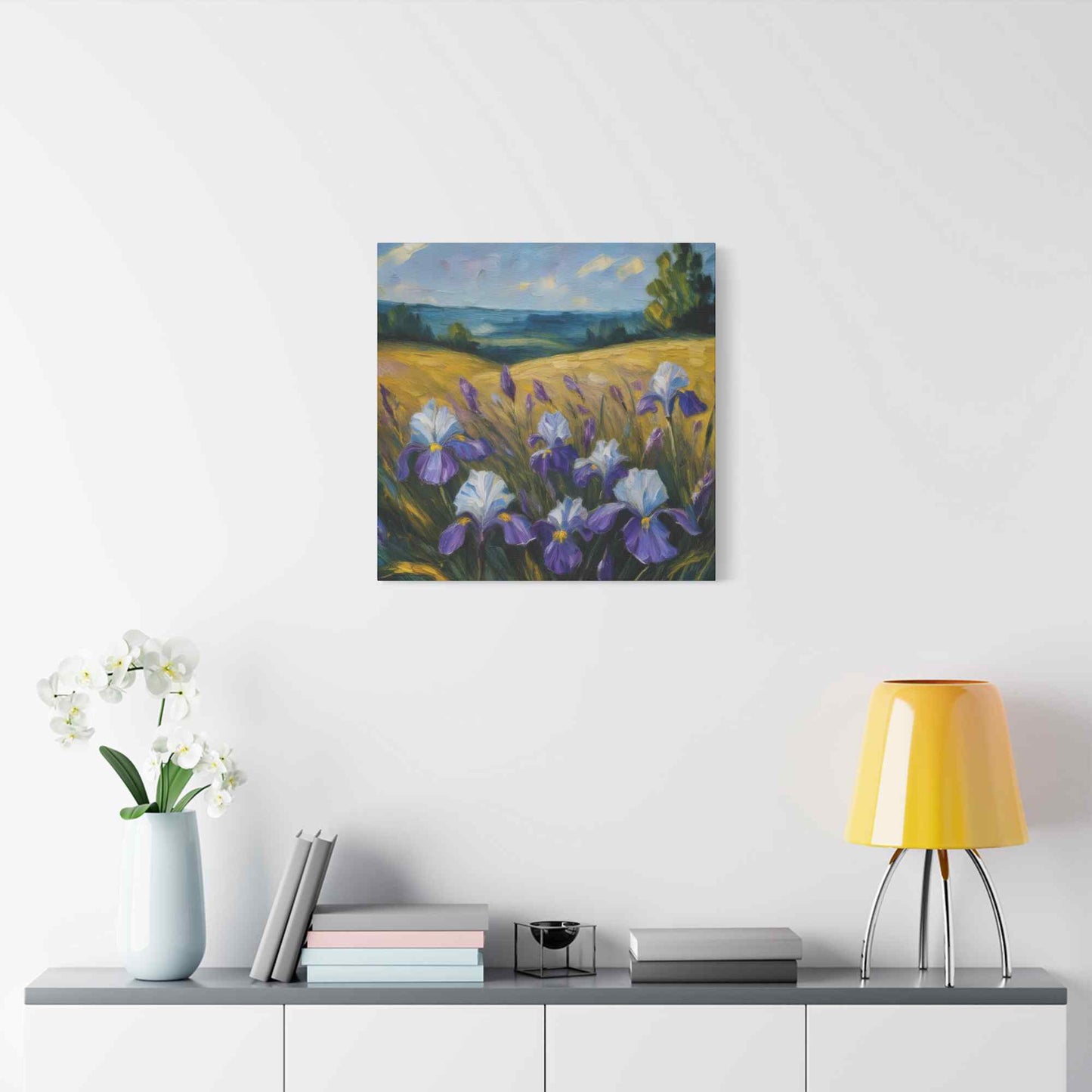 Irises Floral Print Canvas, Floral Oil Paint Print 20x20, 24x24, 30x30, 32x32, 36x36 Art Design Pine-Wood Inner Frame MC-181