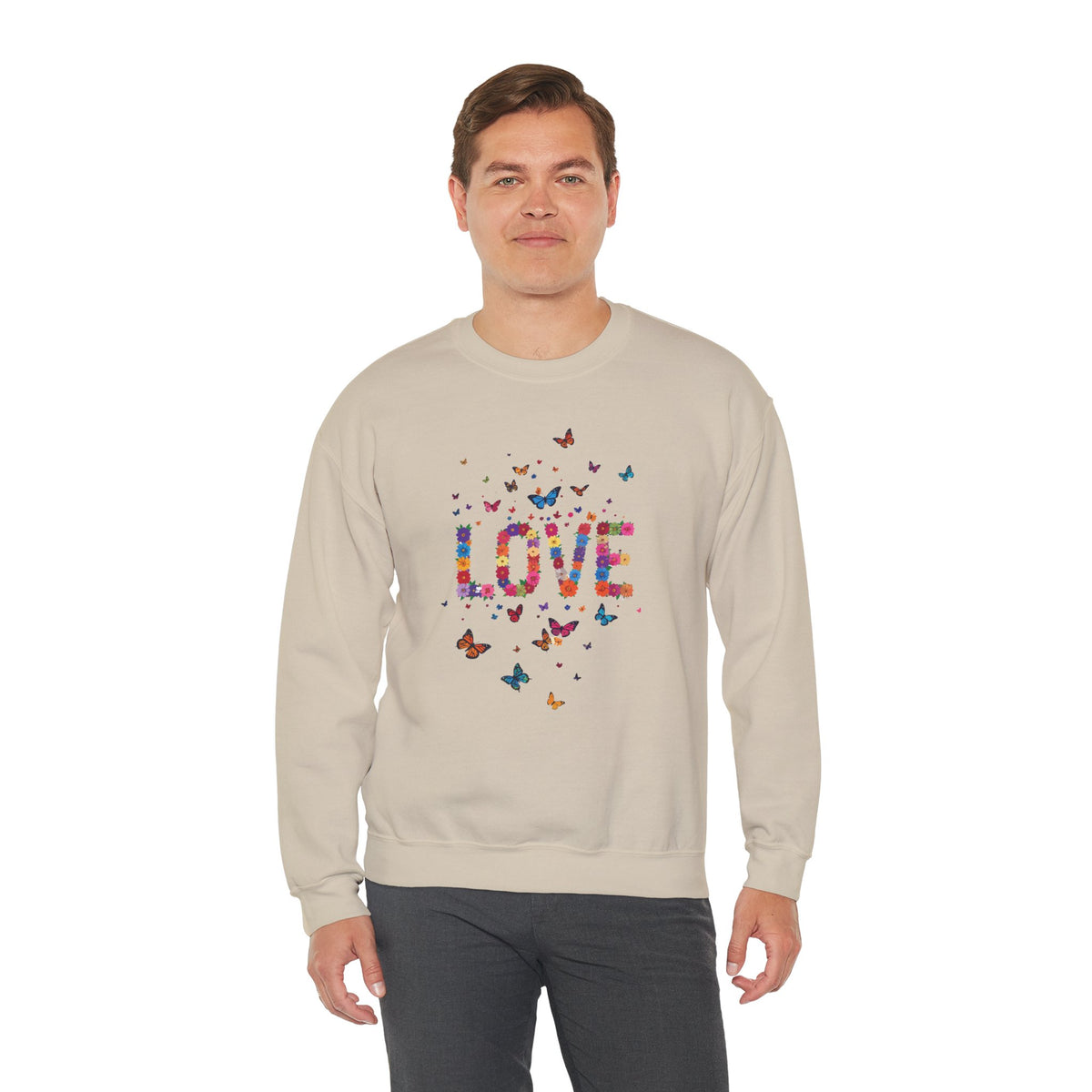 Unisex Floral Love Sweatshirt, Love Floral Sweatshirt, Floral Butterfly Sweatshirt, 50/50 Cotton-Poly Valentine's Day Sweatshirt 06