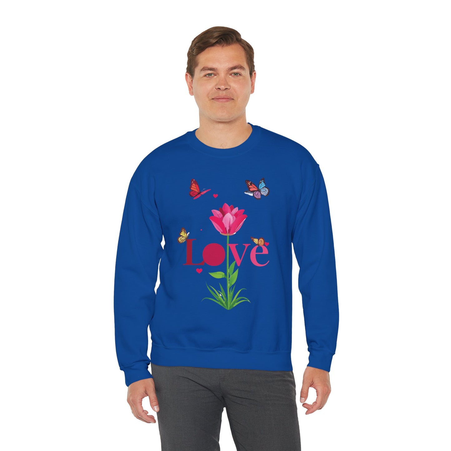 Unisex Floral Love Sweatshirt, Love Floral Sweatshirt, Floral Butterfly Sweatshirt, 50/50 Cotton-Poly Valentine's Day Sweatshirt 02