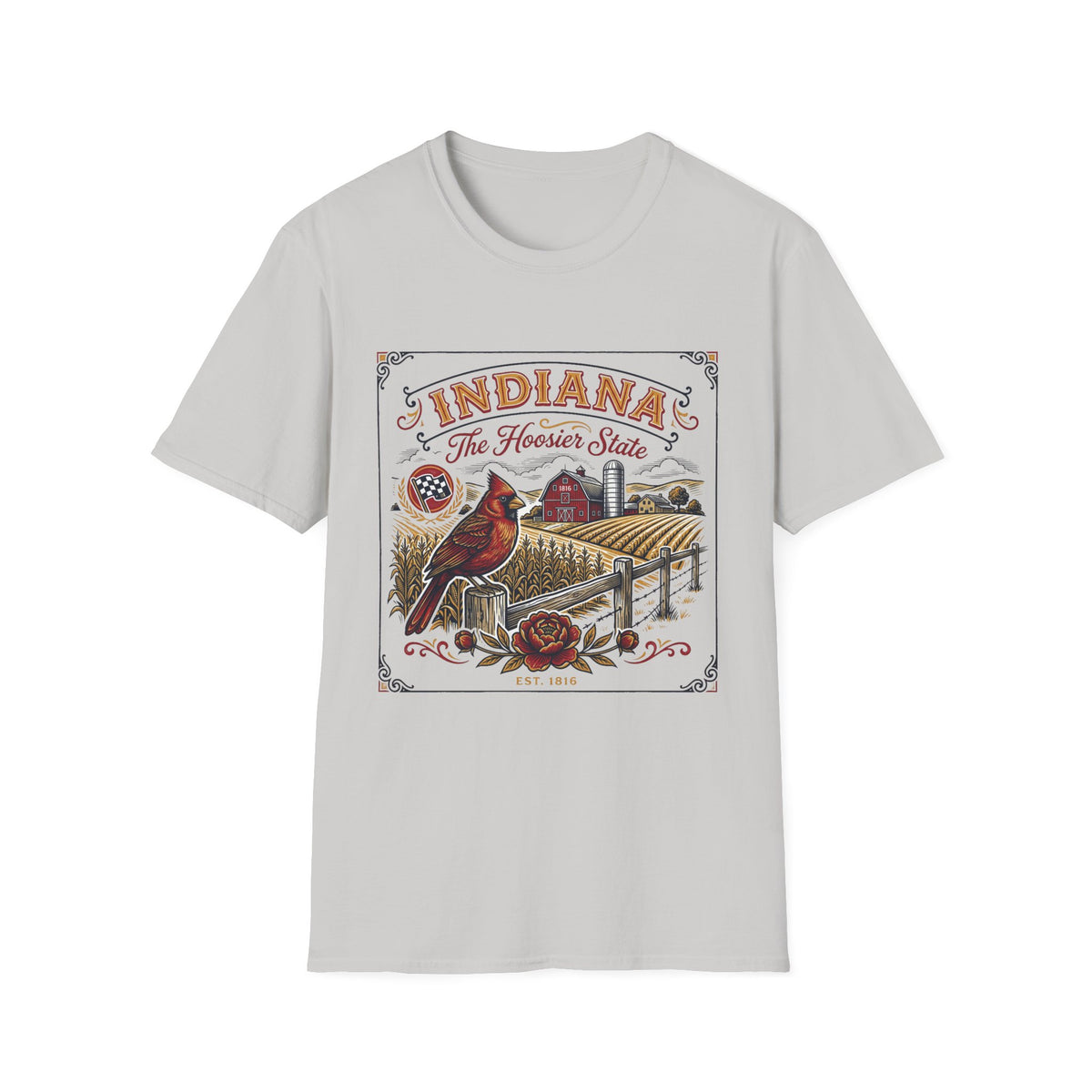 Indiana The Hoosier State T-Shirt — Cardinal Bird Farm Vintage Travel Tourist Graphic Design Unisex 100 Cotton Gildan T-Shirt