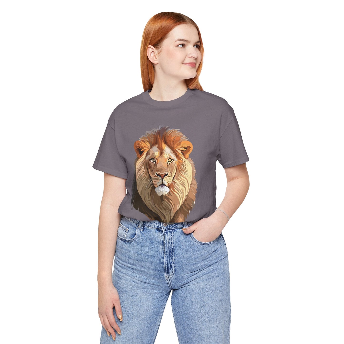 Safari Lion Head Illustration T-Shirt Unisex Cotton Realistic Lion Portrait Tee 3