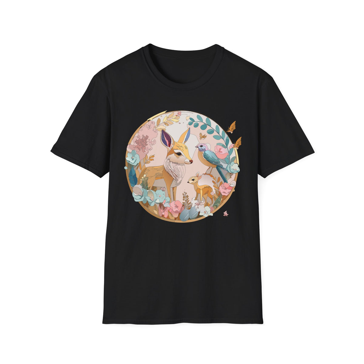 Woodland Fox and Bird Tee | Cute Fox Illustration T-Shirt
