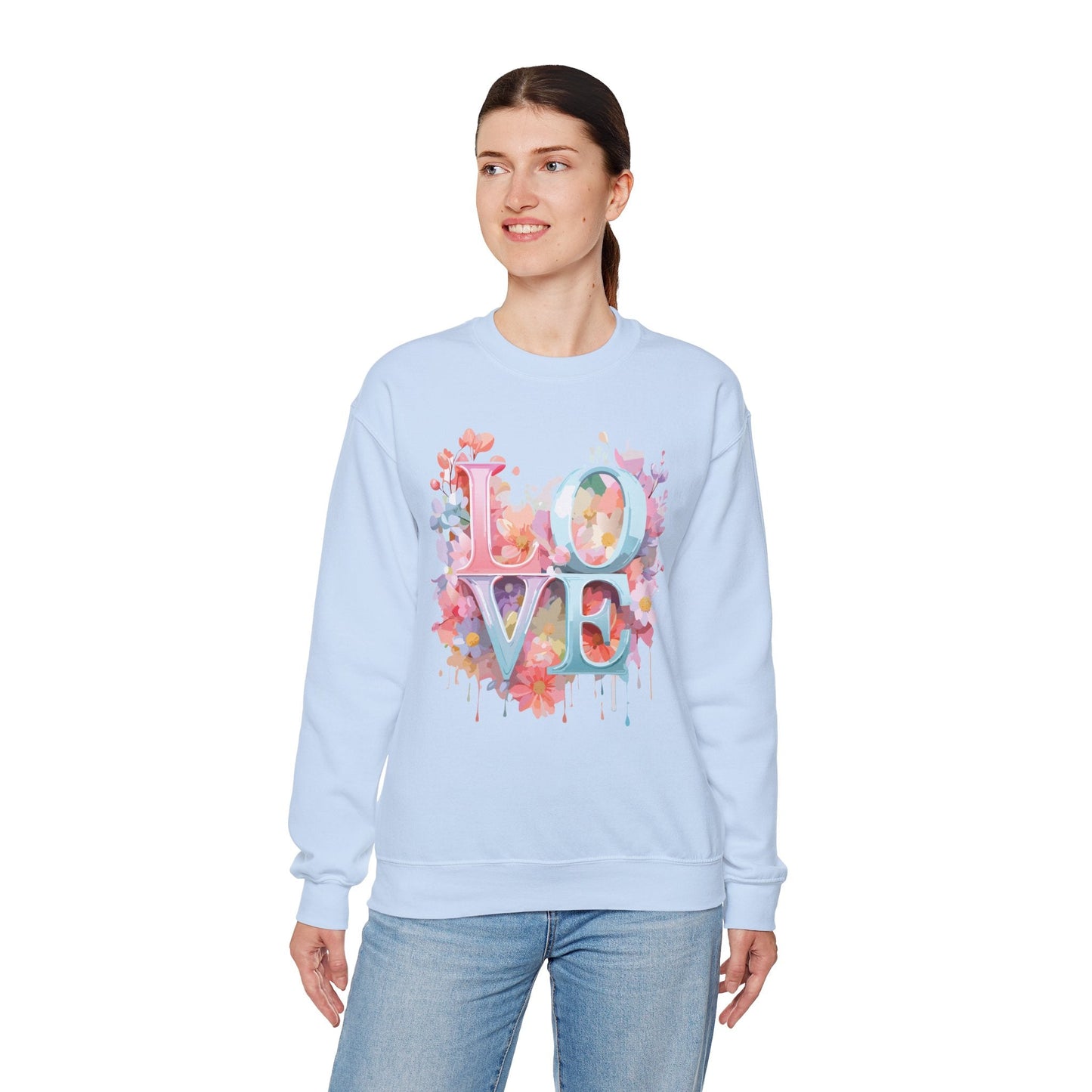 Floral Love Sweatshirt Unisex Valentines Day Crewneck Gildan 18000 50 Cotton 50 Polyester