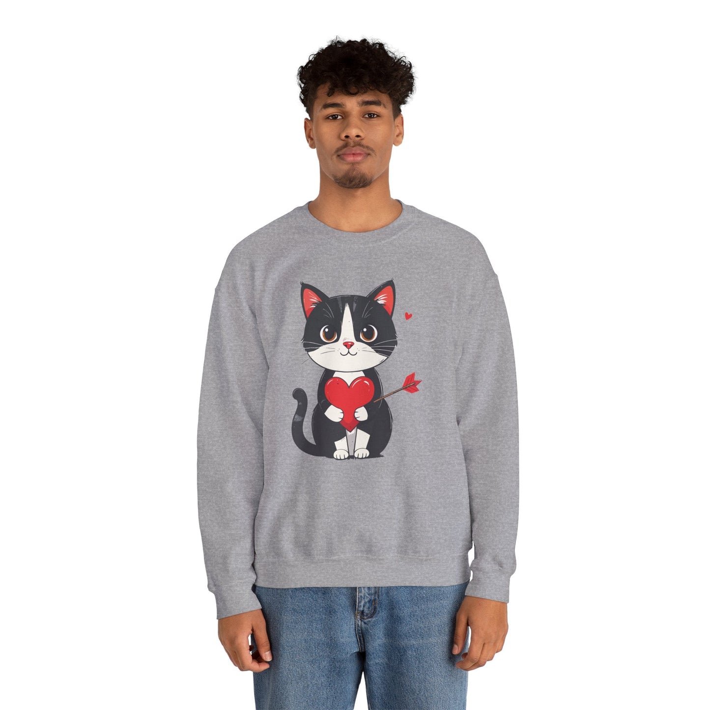 Cat Heart Sweatshirt Unisex Valentines Day Gift Fifty Fifty Cotton Polyester Animal Sweatshirt 18000