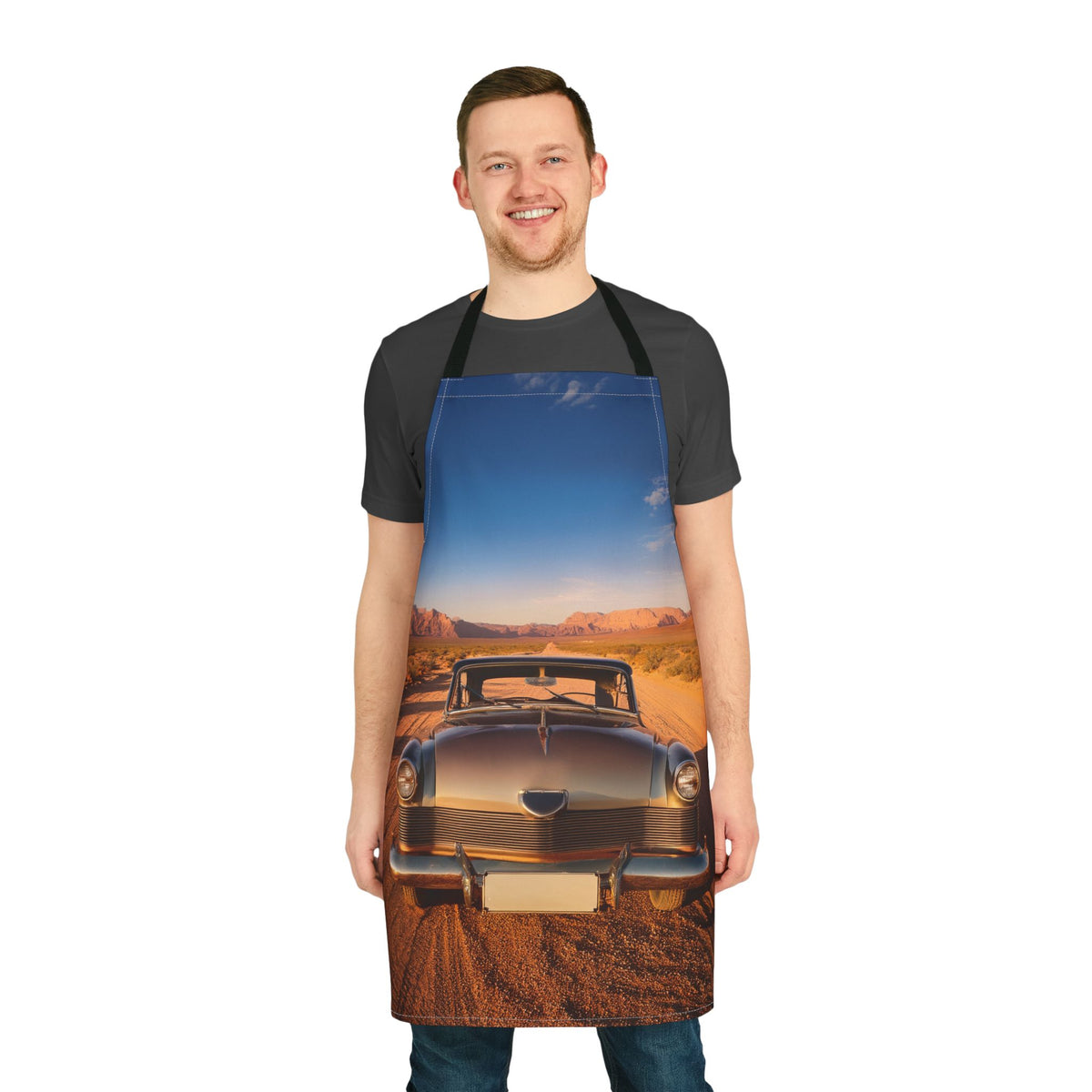 Vintage Road Trip Car Apron — Retro Classic Car Kitchen & BBQ Gift Stain-Resistant - Art Print Canvas Apron