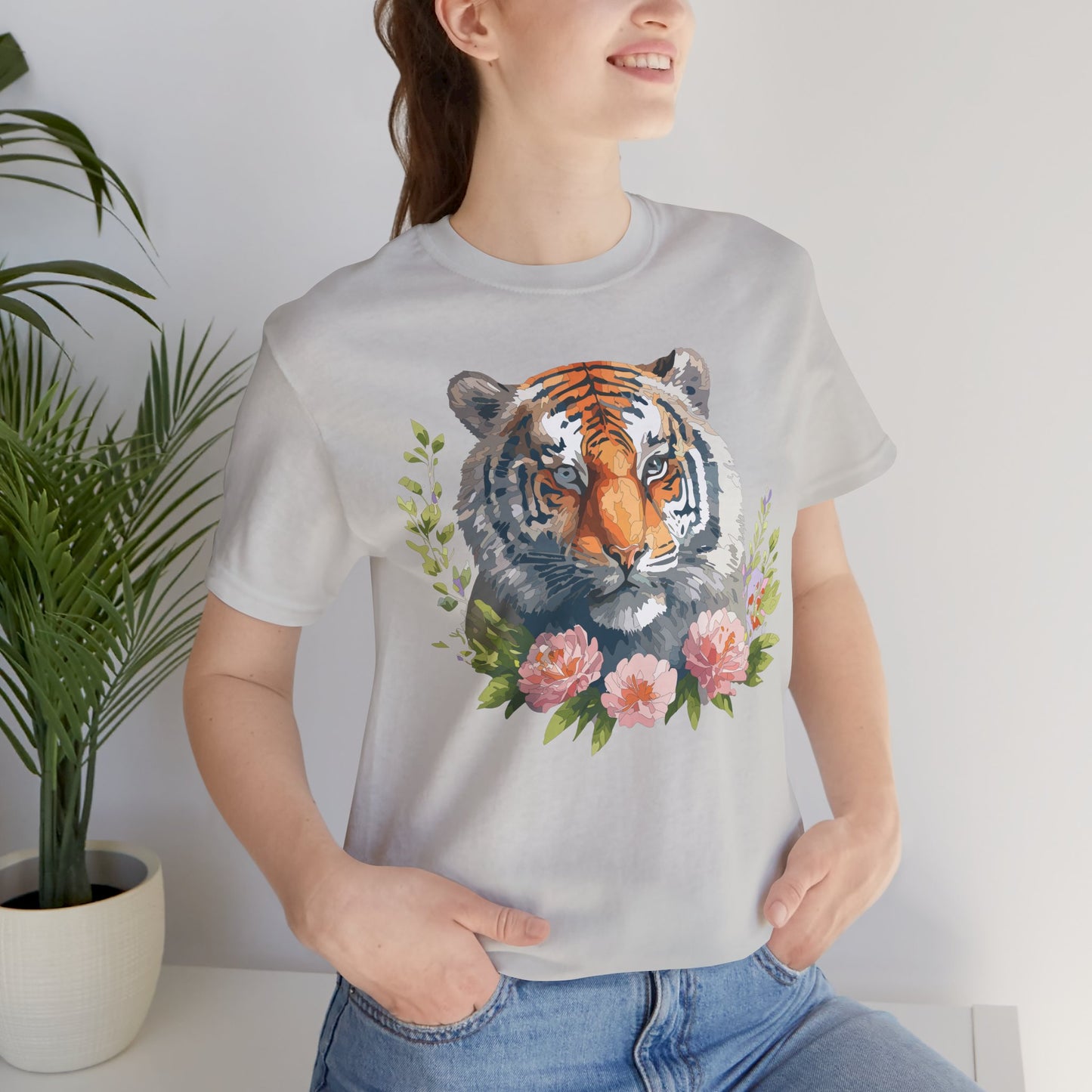 Floral Tiger Shirt, Animal Shirt, Tiger Tee, Unisex Tee, Floral T-shirt, T-Shirt with Animal